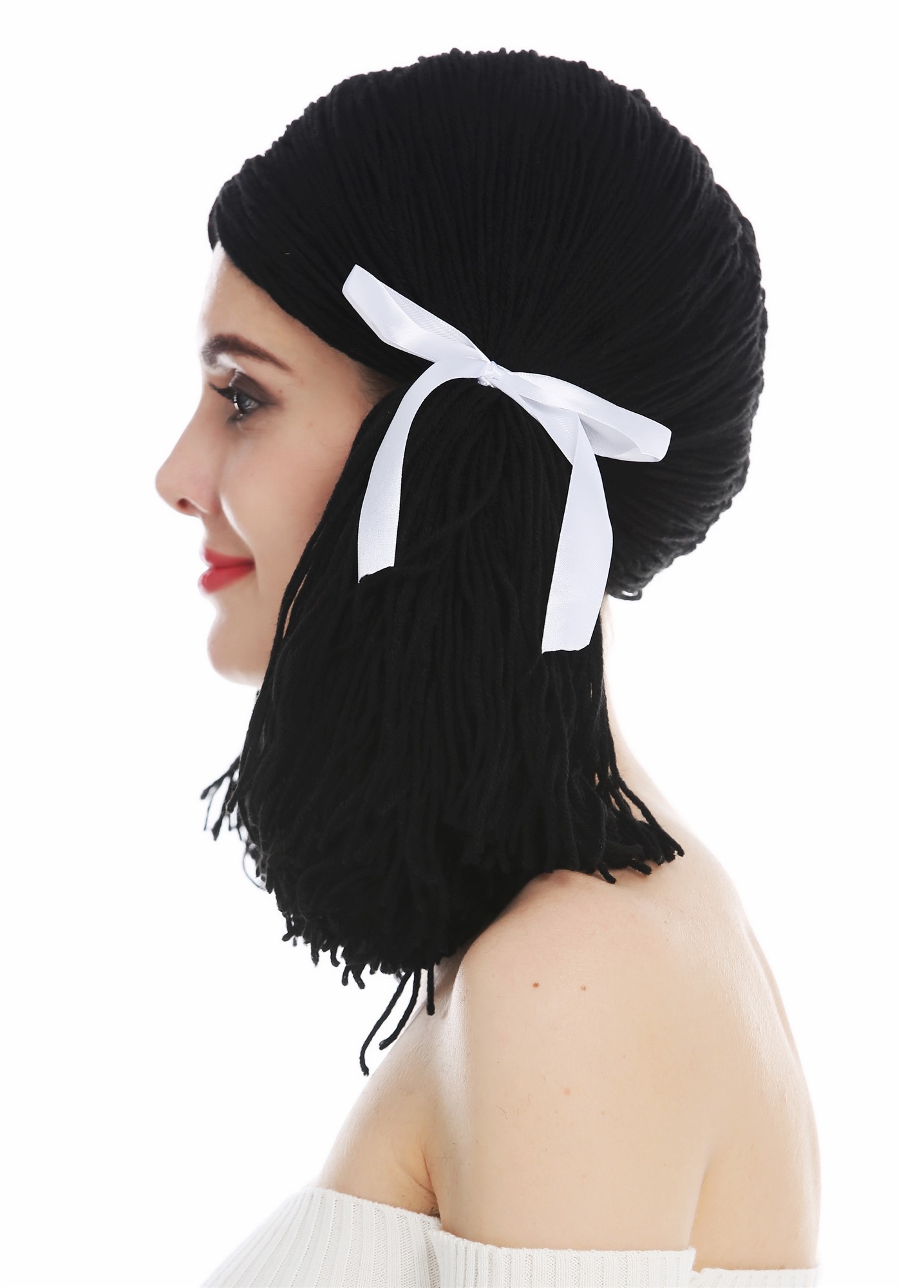 günstige Party Perücke, Perücke Puppe Puppenhaar Schwarz Zöpfe 3208-P103, Ansicht 3, WIG ME UP: Ihr Perücken Online Shop wellige Party Perücke Pechschwarz schulterlange Haare für Damen