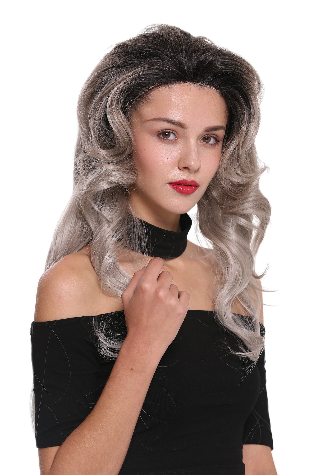 Quality Wigs, Ladies, matte gray-deep black mix, wavy, long