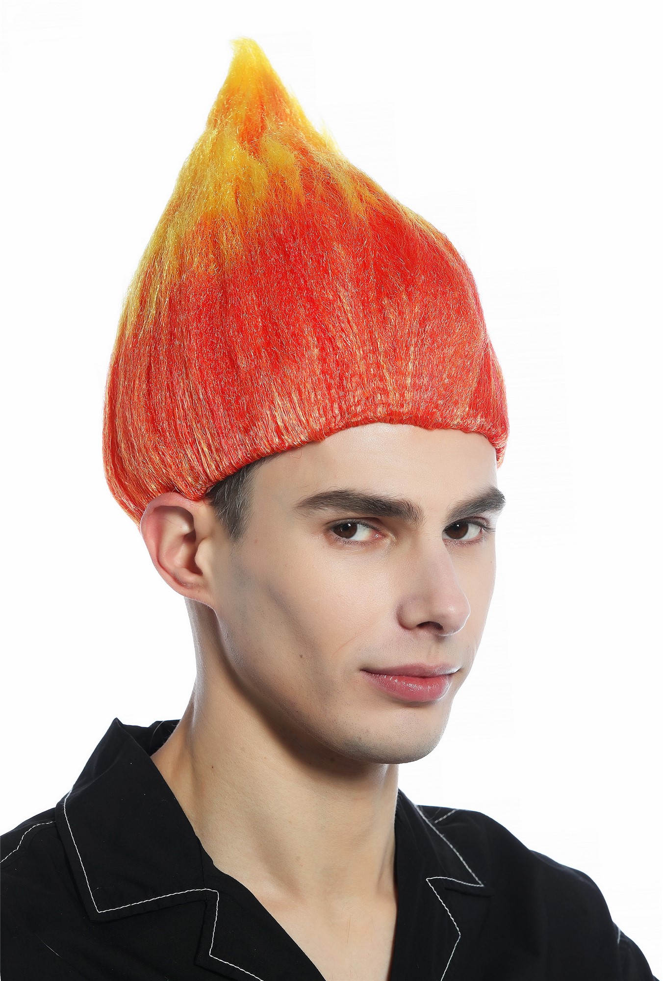 Wig teased pointy red yellow tips flower troll puck fire demon devil CW-057 , view 6, WIG ME UP: Your Perücken Online Shop Party Wig, Unisex, neon red with yellow tips, wavy, short