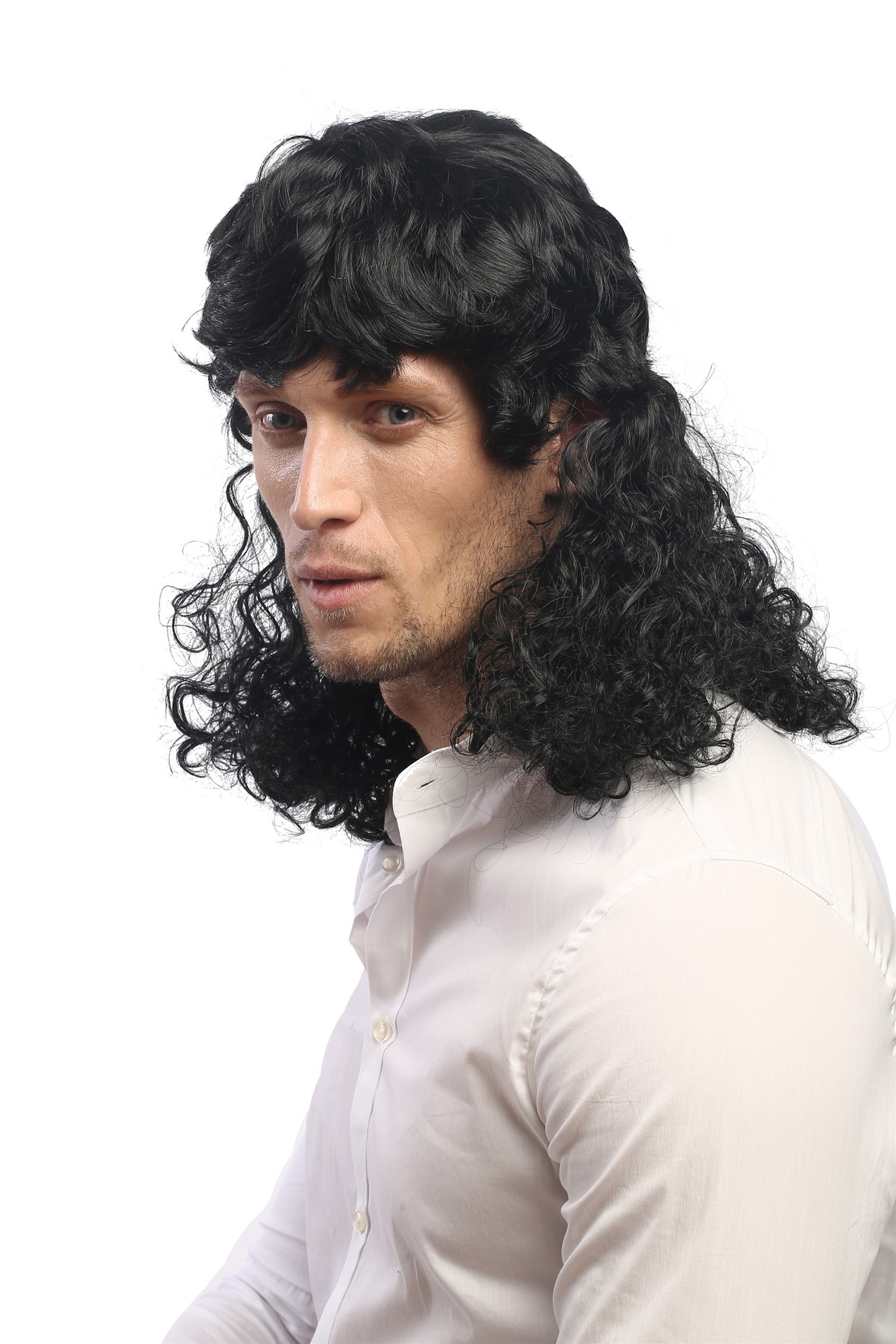 Lady Man Party Wig Halloween very long black Mullet long dense curly hair 60893, view 4, WIG ME UP: Your Perücken Online Shop Party Wig, Unisex, Black, curled, long