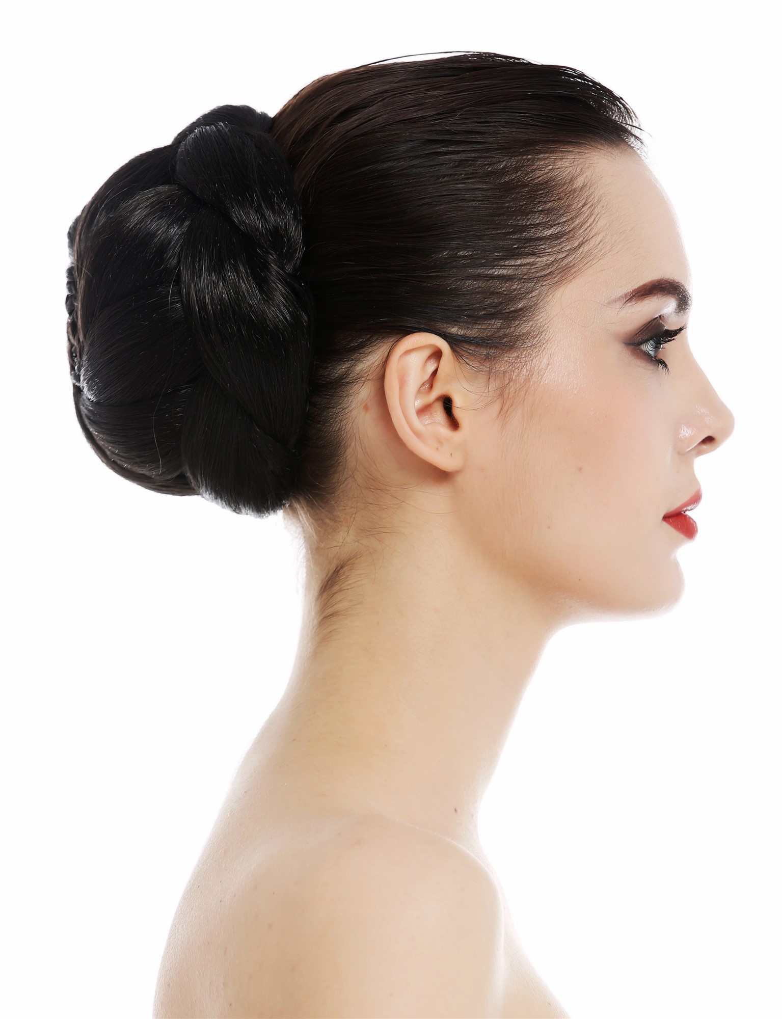 Dutt Haardutt Chignon traditionell geflochten groß Schwarzbraun TYP-1012-2, Ansicht 3, WIG ME UP: Ihr Perücken Online Shop geflochtener Dutt Haarteil Schwarzbraun