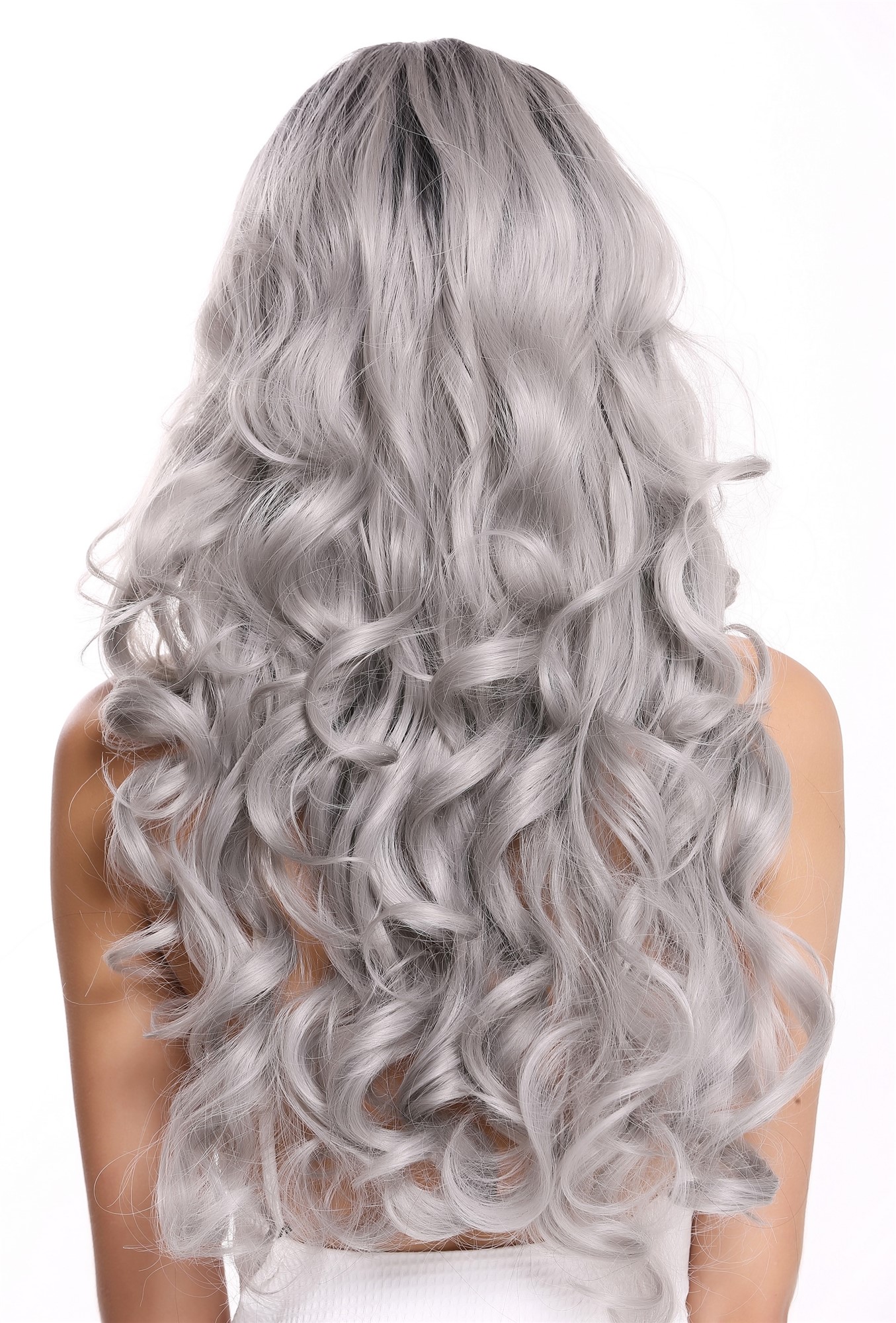 Lady wig women lace front long slightly curly ombre black grey LS-010-LF, view 4, WIG ME UP: Your Perücken Online Shop Quality Wigs, Ladies, velvet black-silver gray mix, curled, long
