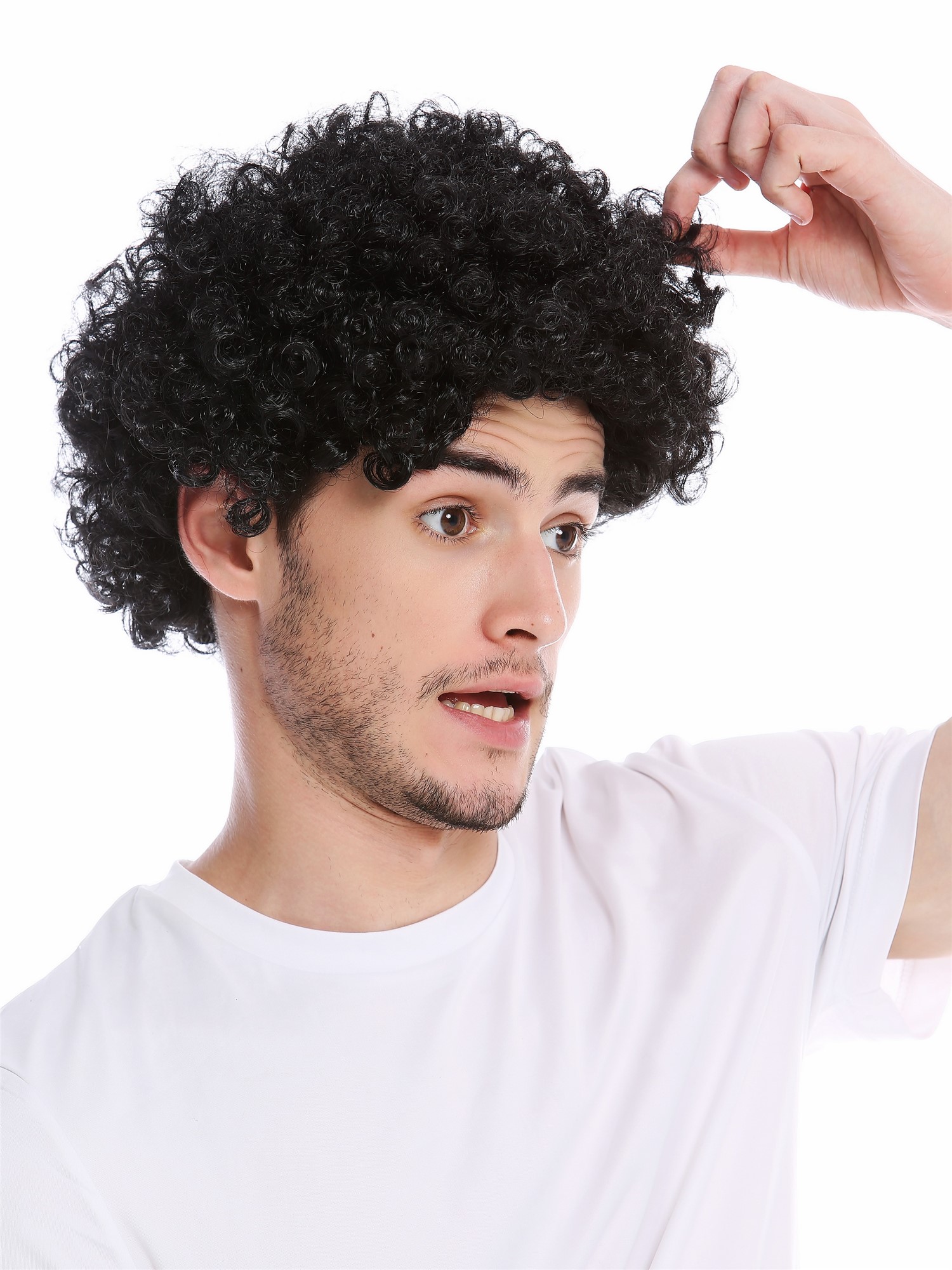 günstige Party Perücke, Perücke kurz kraus Afro gelockt schwarz PW0186-P103, Ansicht 3, WIG ME UP: Ihr Perücken Online Shop lockige Party Perücke Schwarz kurze Haare Unisex