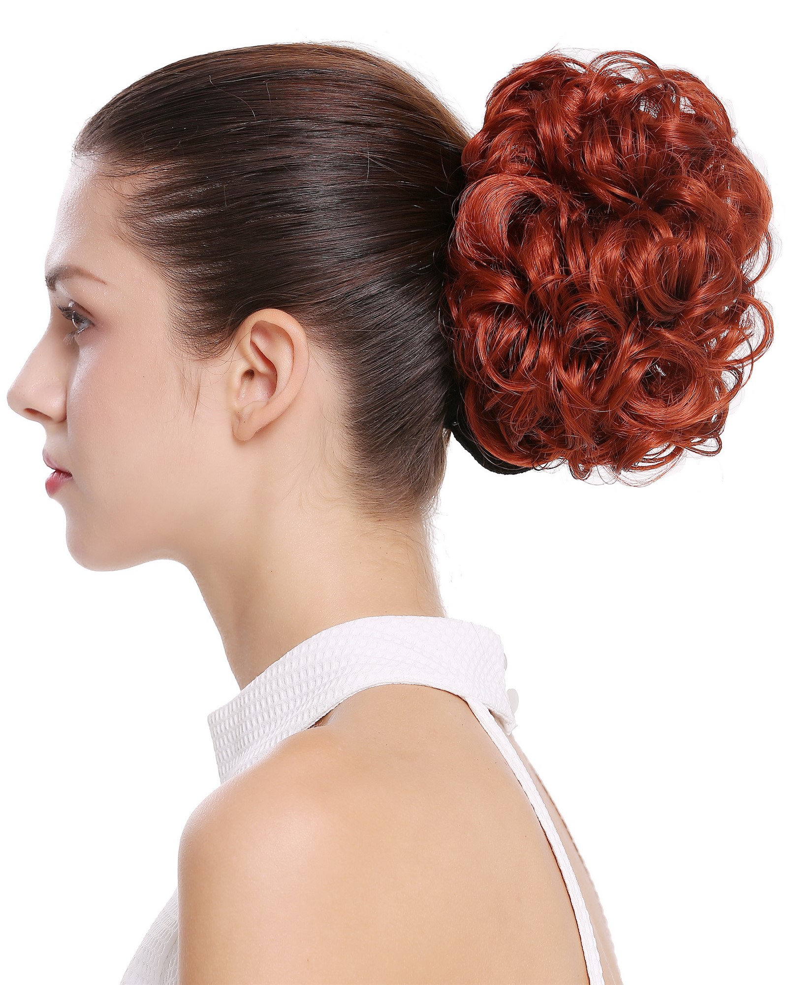 Dutt Locken Volumen Zopf kurz Rot Q0147-350, Ansicht 4, WIG ME UP: Ihr Perücken Online Shop lockiger Dutt Haarteil Kupferrot