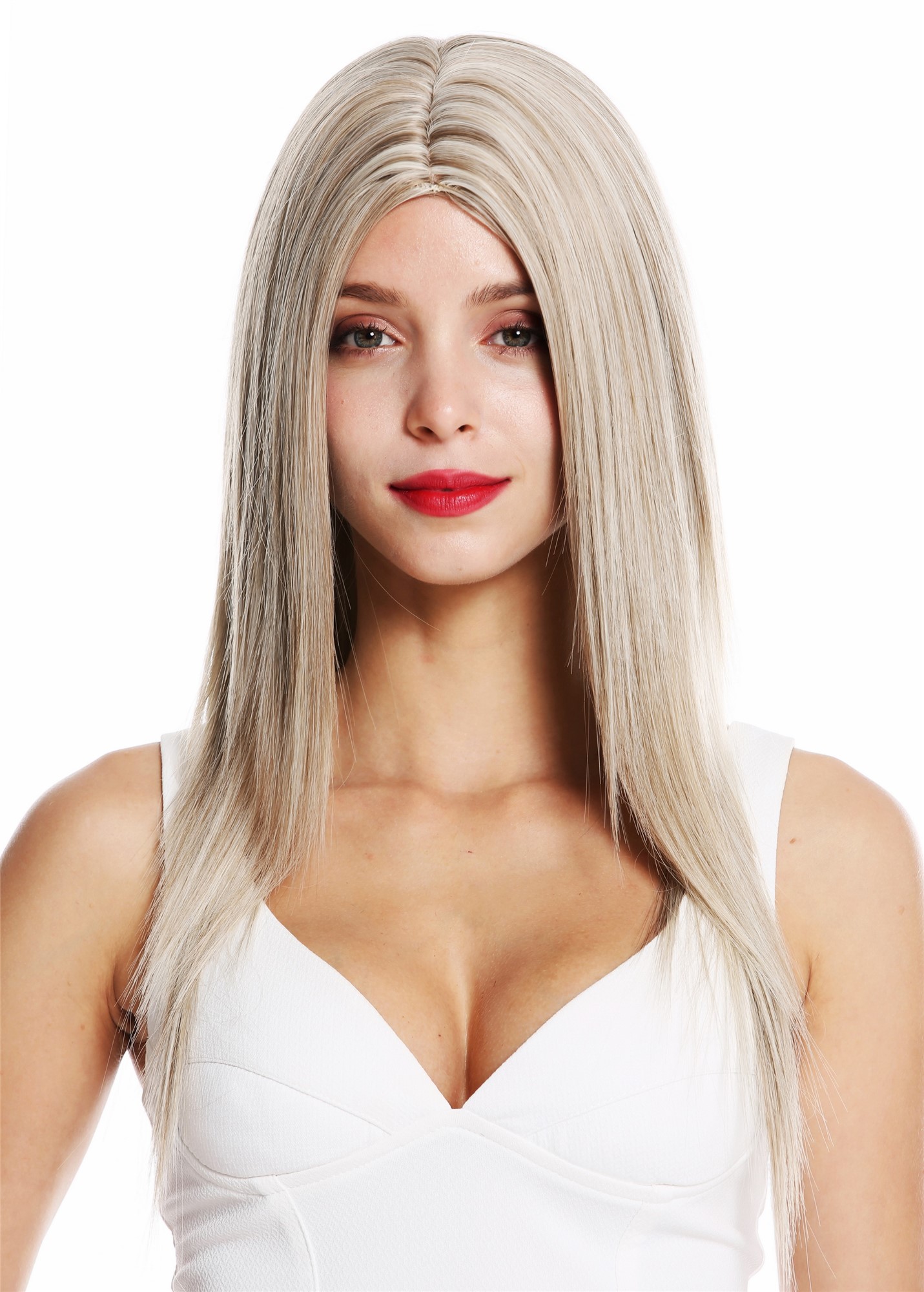 Women's wig long sleek layered middle parting brown platinum highlights VK-34, front view, WIG ME UP: Your Perücken Online Shop Quality Wigs, Ladies, blond mix, straight, long