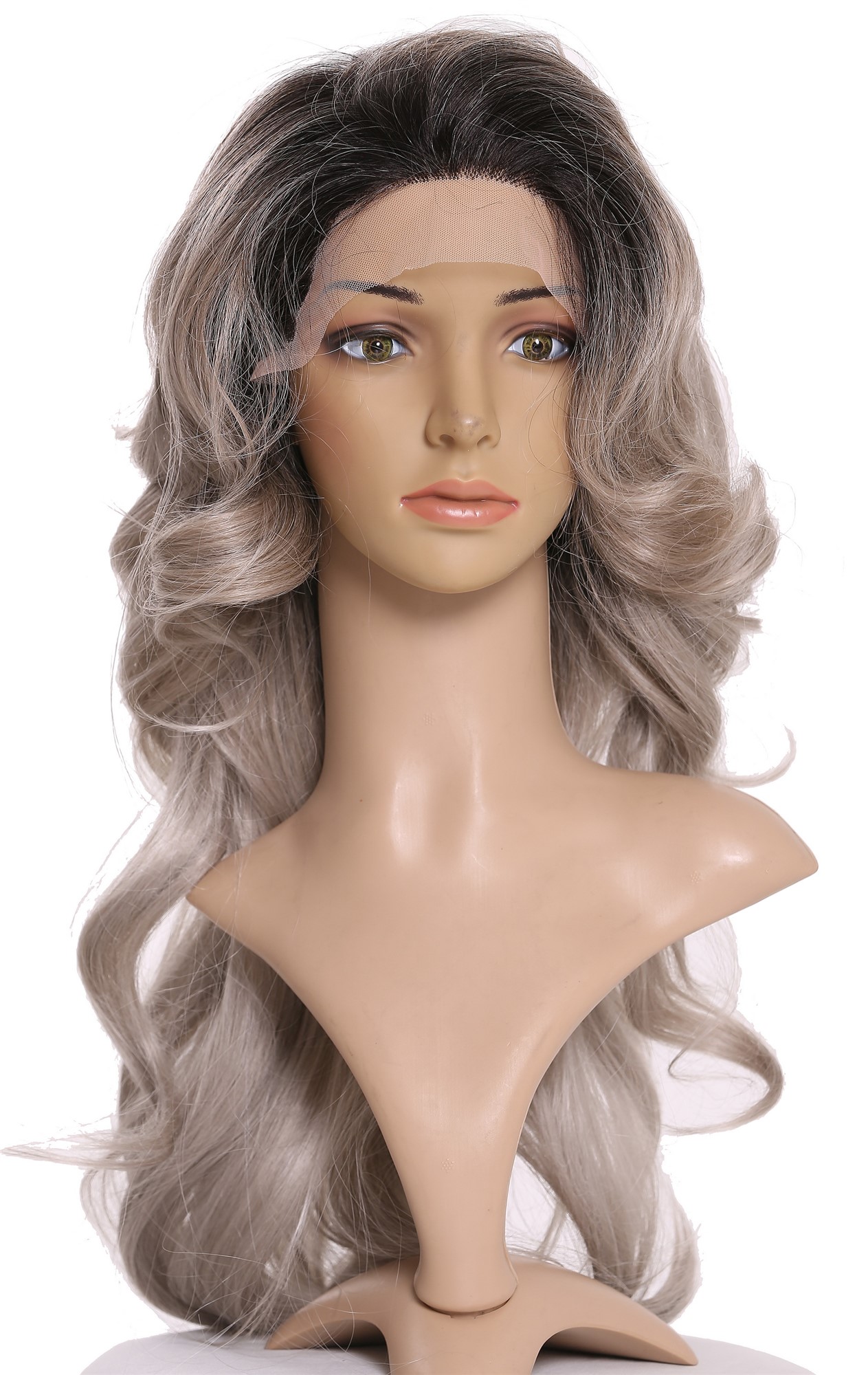 Lady wig lace front monofilament long backcombed ombre black grey mix DW2536-MF, view 6, WIG ME UP: Your Perücken Online Shop Quality Wigs, Ladies, matte gray-deep black mix, wavy, long