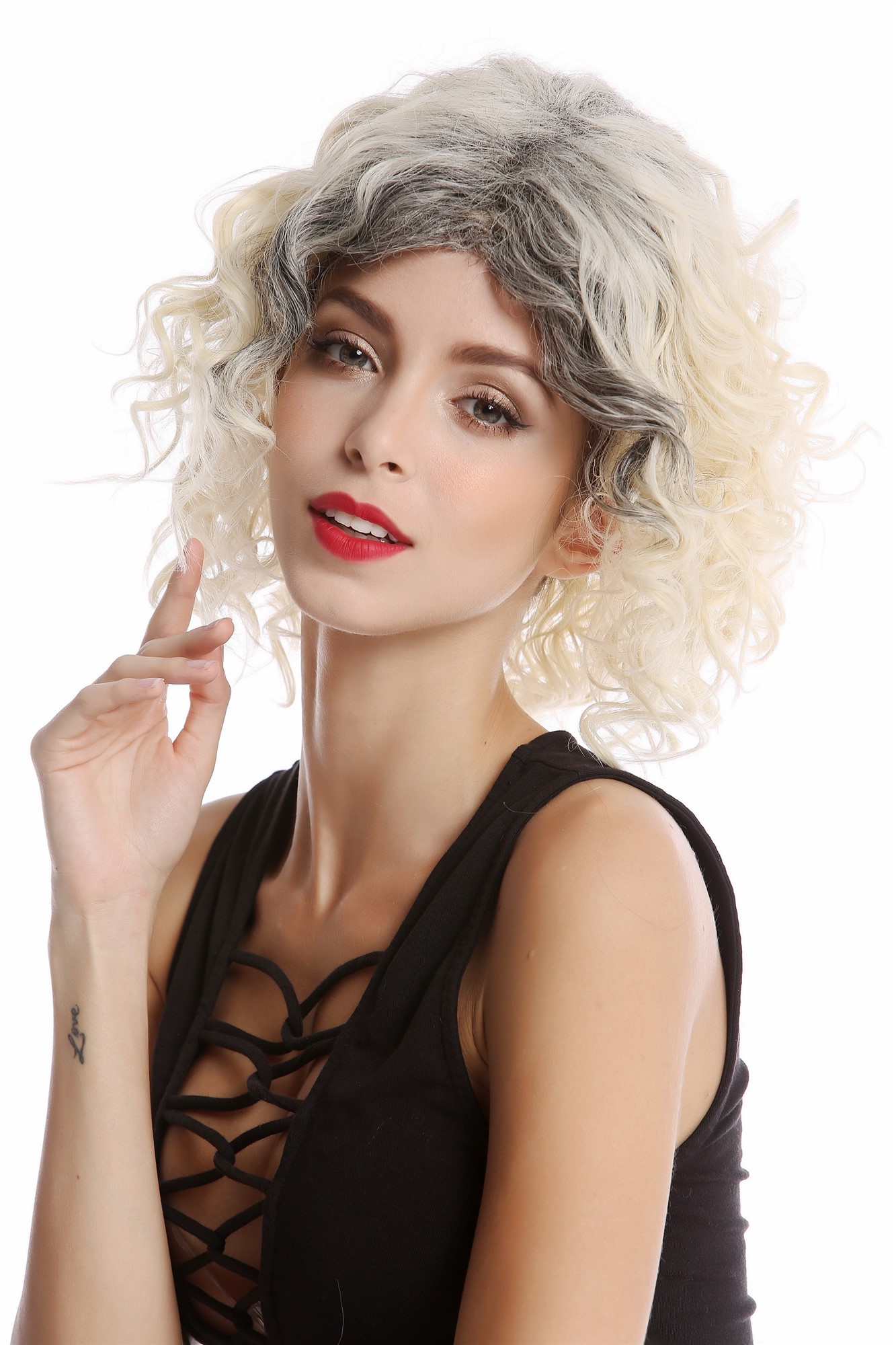 hochwertige Qualitätsperücken, Perücke Platinblond Locken dunkler Mittelscheitel GF-W2129-2T613+613, Ansicht 2, WIG ME UP: Ihr Perücken Online Shop lockige Tressen-Perücke Blond-Mix schulterlange Haare für Damen