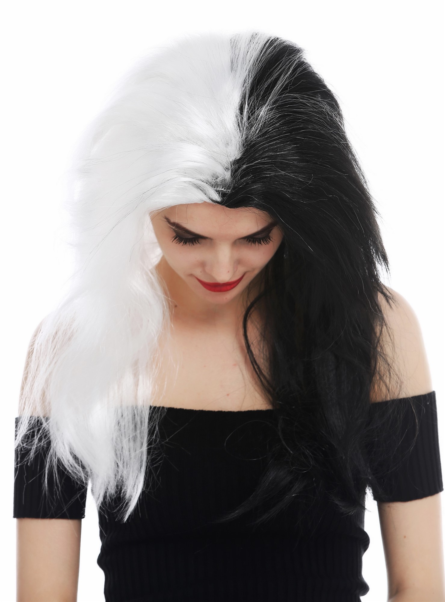 Women's wig Halloween long middle parting vamp black white half half EW-8059, view 4, WIG ME UP: Your Perücken Online Shop Party Wig, Ladies, deep black and white mix, straight, long