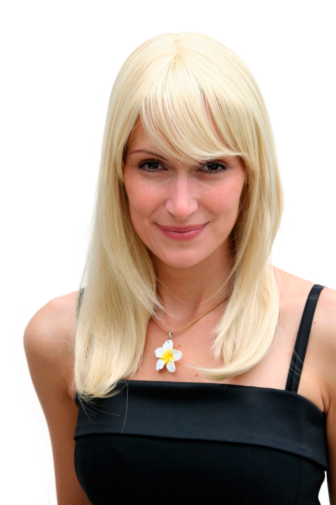 hochwertige Qualitätsperücken, Frauen Perücke Gold-Lichtblond Blond halblang glatt fallend kesser Pony 3112-88E, Vorderansicht, WIG ME UP: Ihr Perücken Online Shop glatte Tressen-Perücke mit Kopfhaut-Imitat Gold-Lichtblond schulterlange Haare für Damen