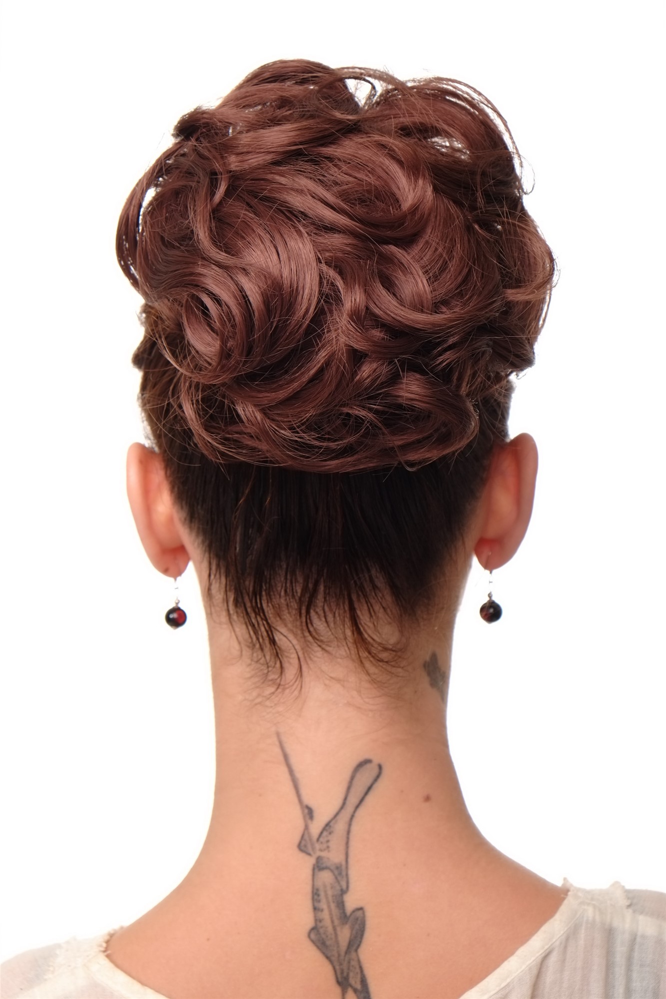 Dutt Haarknoten 60er lockig rotbraun Modell: NHA-004A, Ansicht 2, WIG ME UP: Ihr Perücken Online Shop lockiger Dutt Haarteil Mahagonibraun
