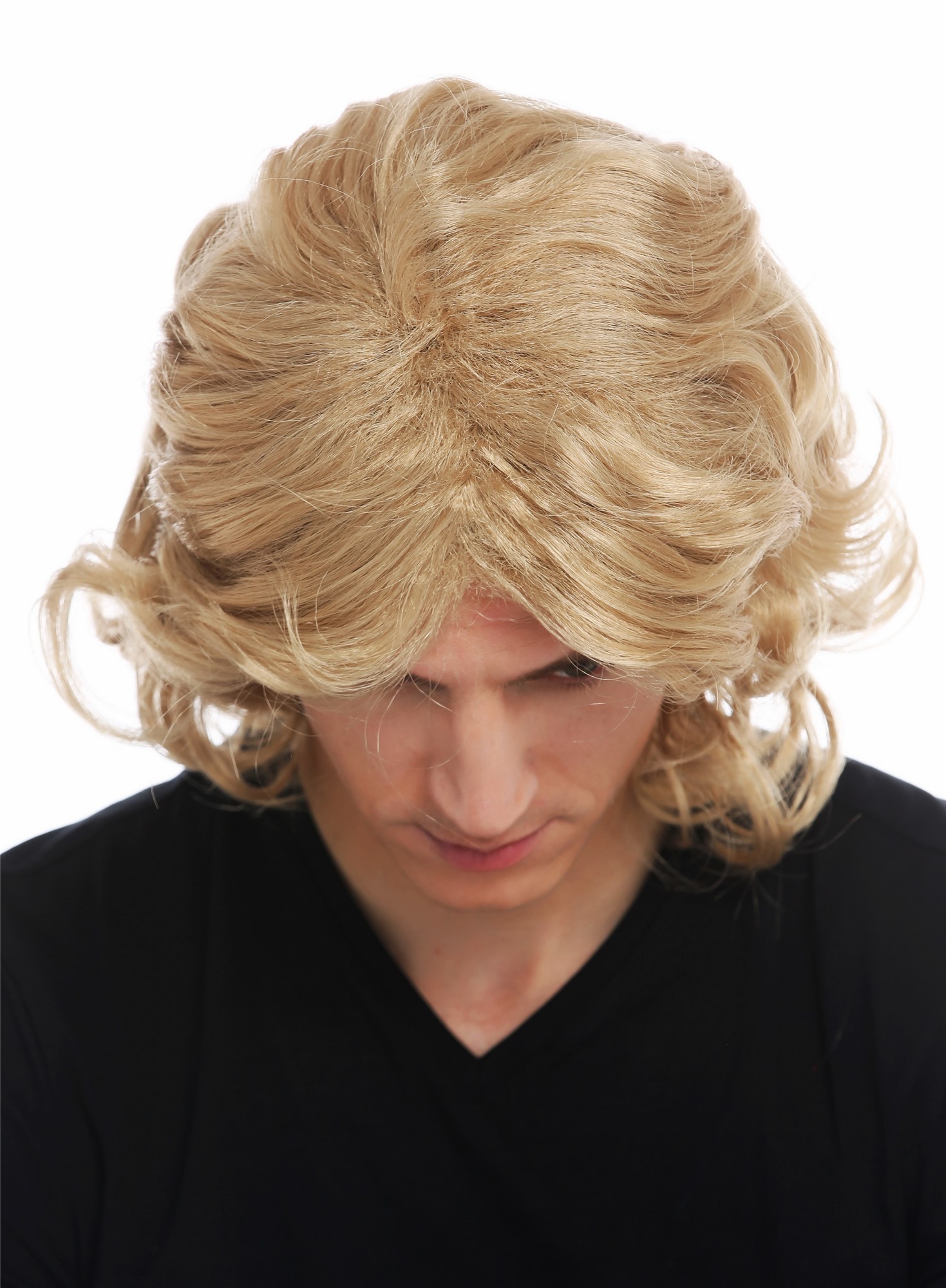günstige Party Perücke, Perücke Herren lang gewellt Blond Schönling F26722-ZA82A, Ansicht 4, WIG ME UP: Ihr Perücken Online Shop lockige Party Perücke Karamellblond schulterlange Haare Unisex