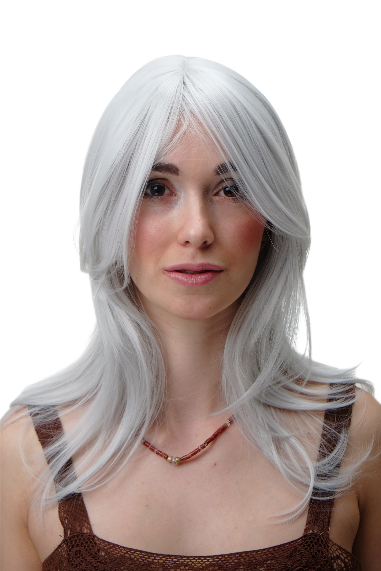 Lady Women Wig Cosplay Bright Grey Gray White medium length straight 3240, front view, WIG ME UP: Your Perücken Online Shop Quality Wigs, Ladies, white-gray, straight, long