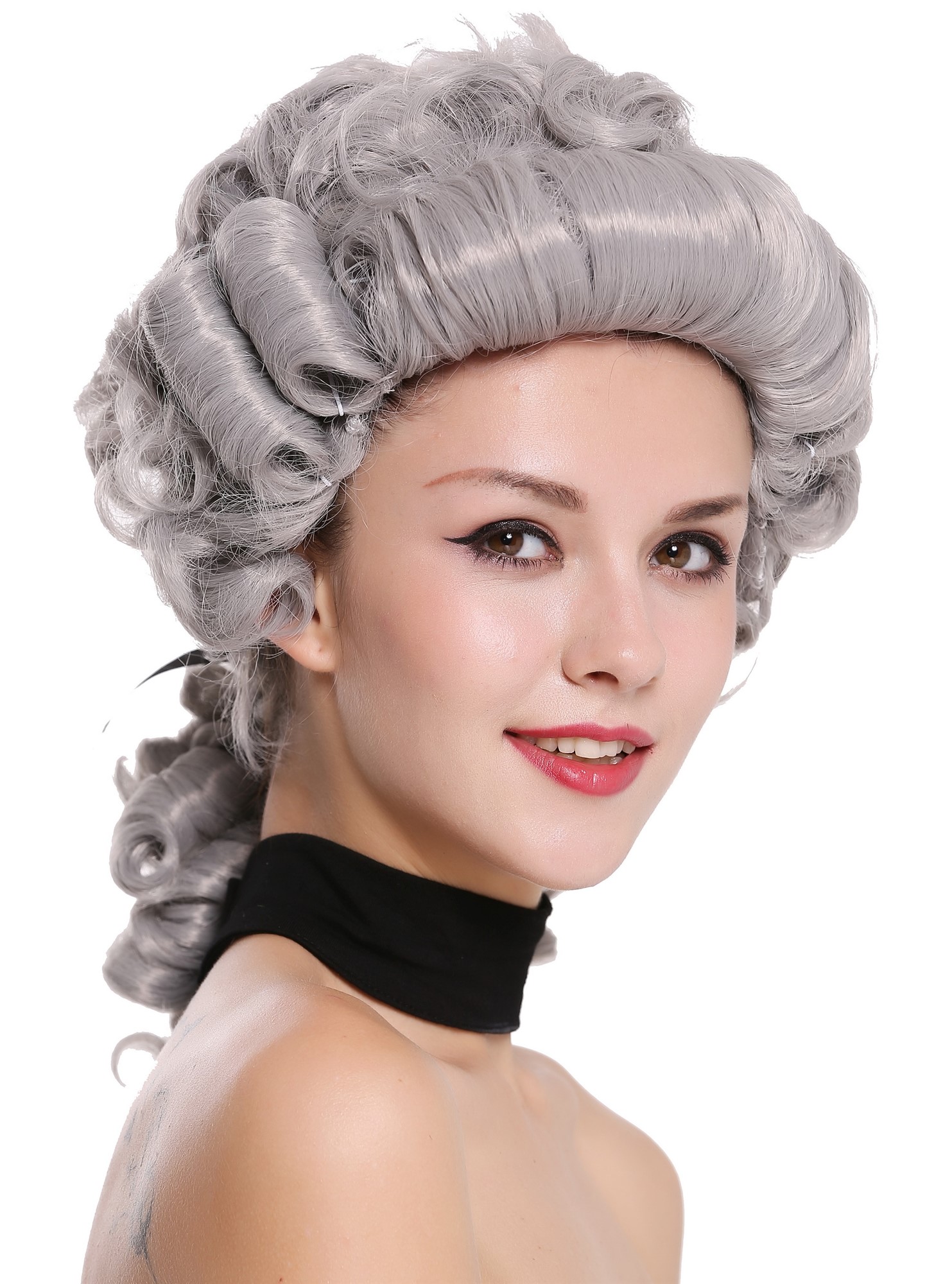 Man Lady party wig Baroque aristocrat lord curls long ponytail gray grey 910219, view 5, WIG ME UP: Your Perücken Online Shop Party Wig, Men, Grey, curled, shoulder-length