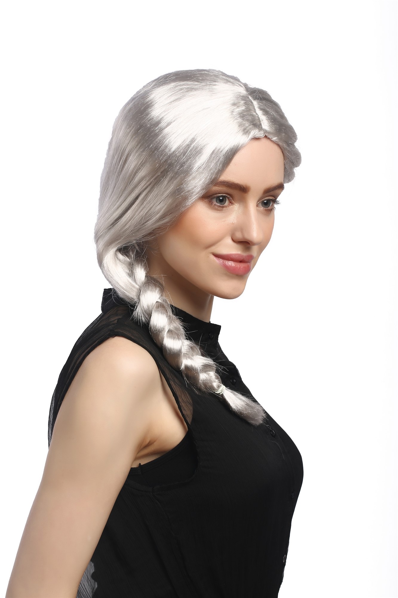 Lady Wig grey middle parting long braided ponytail fairy godmother witch 08050A, view 4, WIG ME UP: Your Perücken Online Shop Party Wig, Ladies, Grey, Braided, long