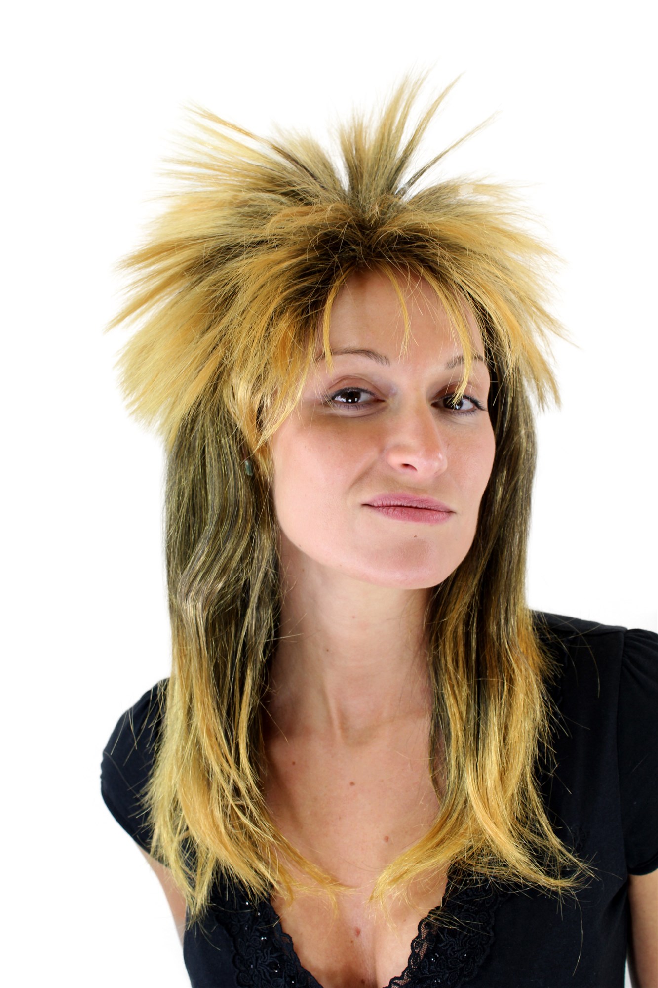 günstige Party Perücke, Perücke Damen/Herren Glam Schwarz/Orange VZ-079, Ansicht 2, WIG ME UP: Ihr Perücken Online Shop wellige Party Perücke schwarz orange lange Haare Unisex