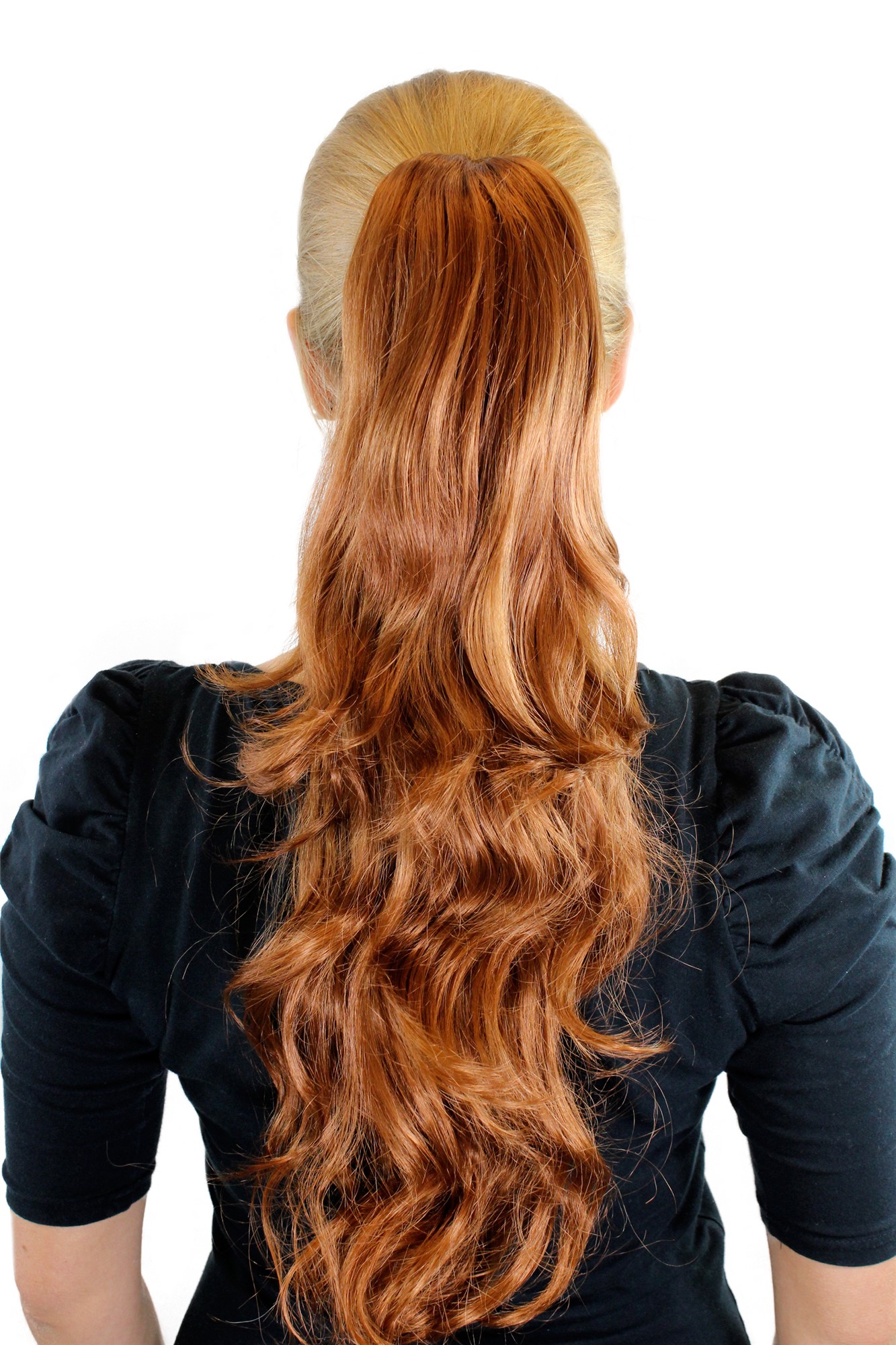 JL-0082-30 Ponytail Hairpiece extension long wavy layered light copper brown 20", front view, WIG ME UP: Your Perücken Online Shop Ponytails, Medium Rust Brown, wavy, long