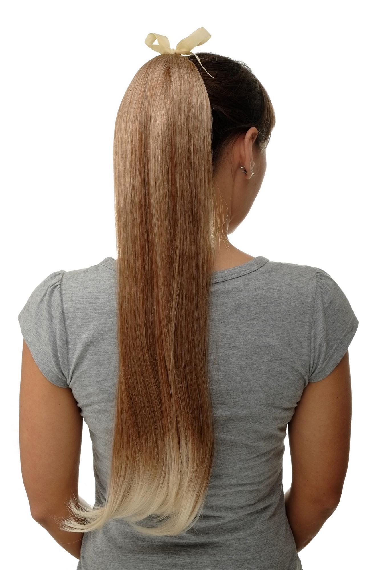 hochwertiges Haarteil Zopf Kamm & Band langes Haar Erdbeerblond-Platinblond-Mix D13001-27T613, Vorderansicht, WIG ME UP: Ihr Perücken Online Shop glattes Zopf-Haarteil Erdbeerblond-Platinblond-Mix 65 cm lang