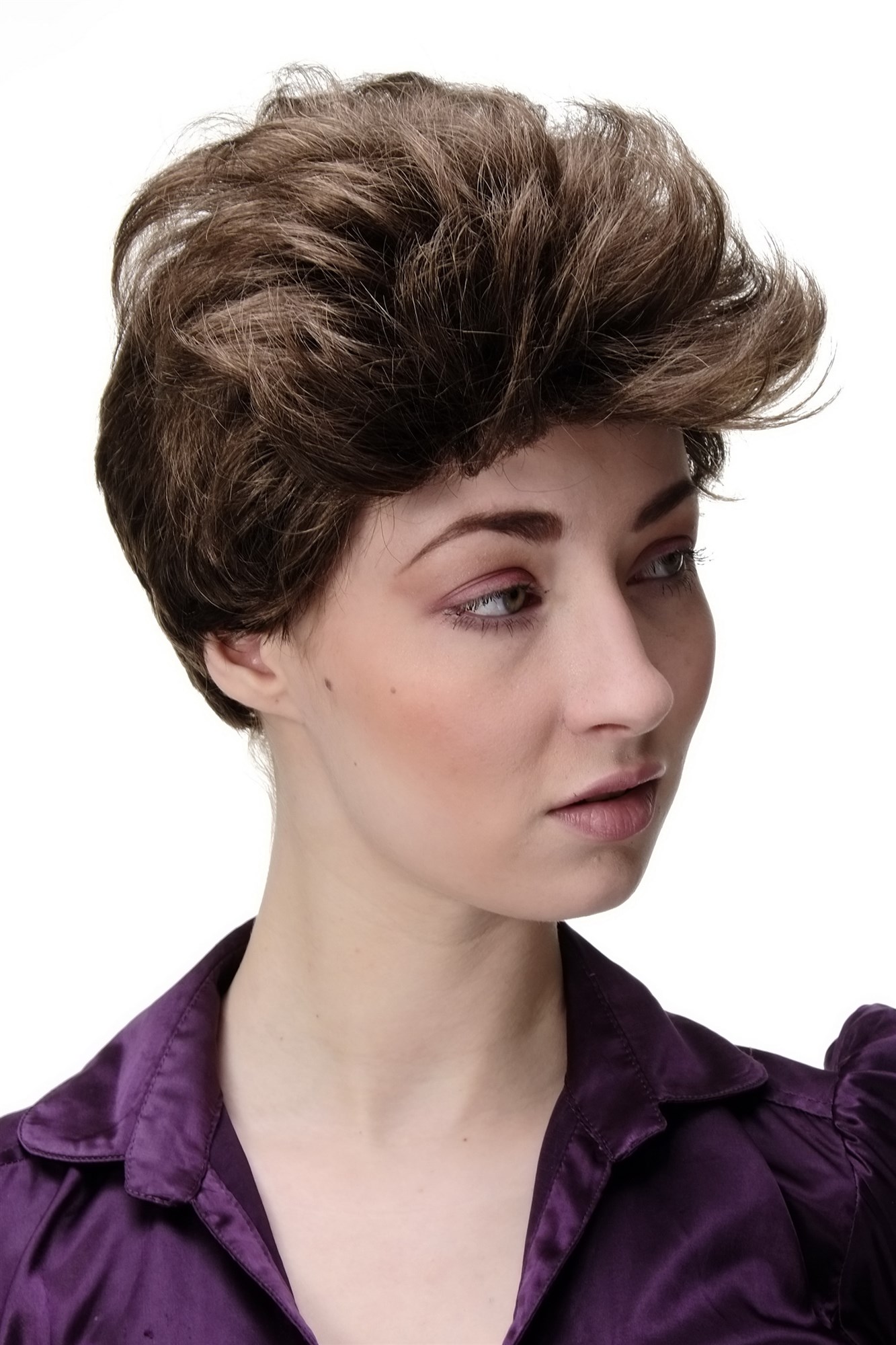 Lady women wig short backcombed older middle aged medium brown GFW1645, front view, WIG ME UP: Your Perücken Online Shop Quality Wigs, Ladies, medium ash brown, wavy, short