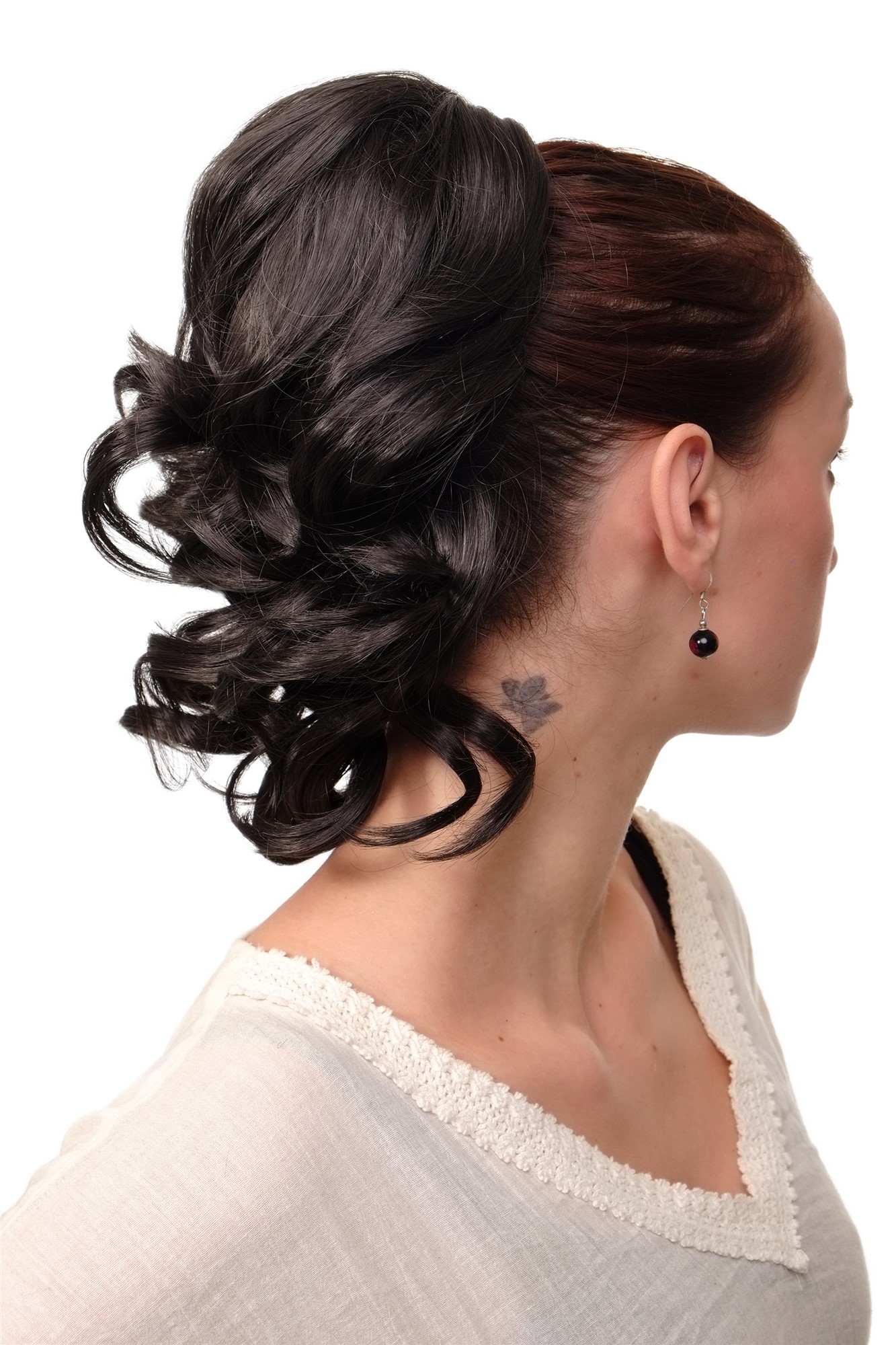 hochwertiges Haarteil gewellt halblang 1 Kamm + Gummizug Dunkelbraun Modell: JL-3023, Vorderansicht, WIG ME UP: Ihr Perücken Online Shop welliges Zopf-Haarteil Dunkelbraun 35 cm lang