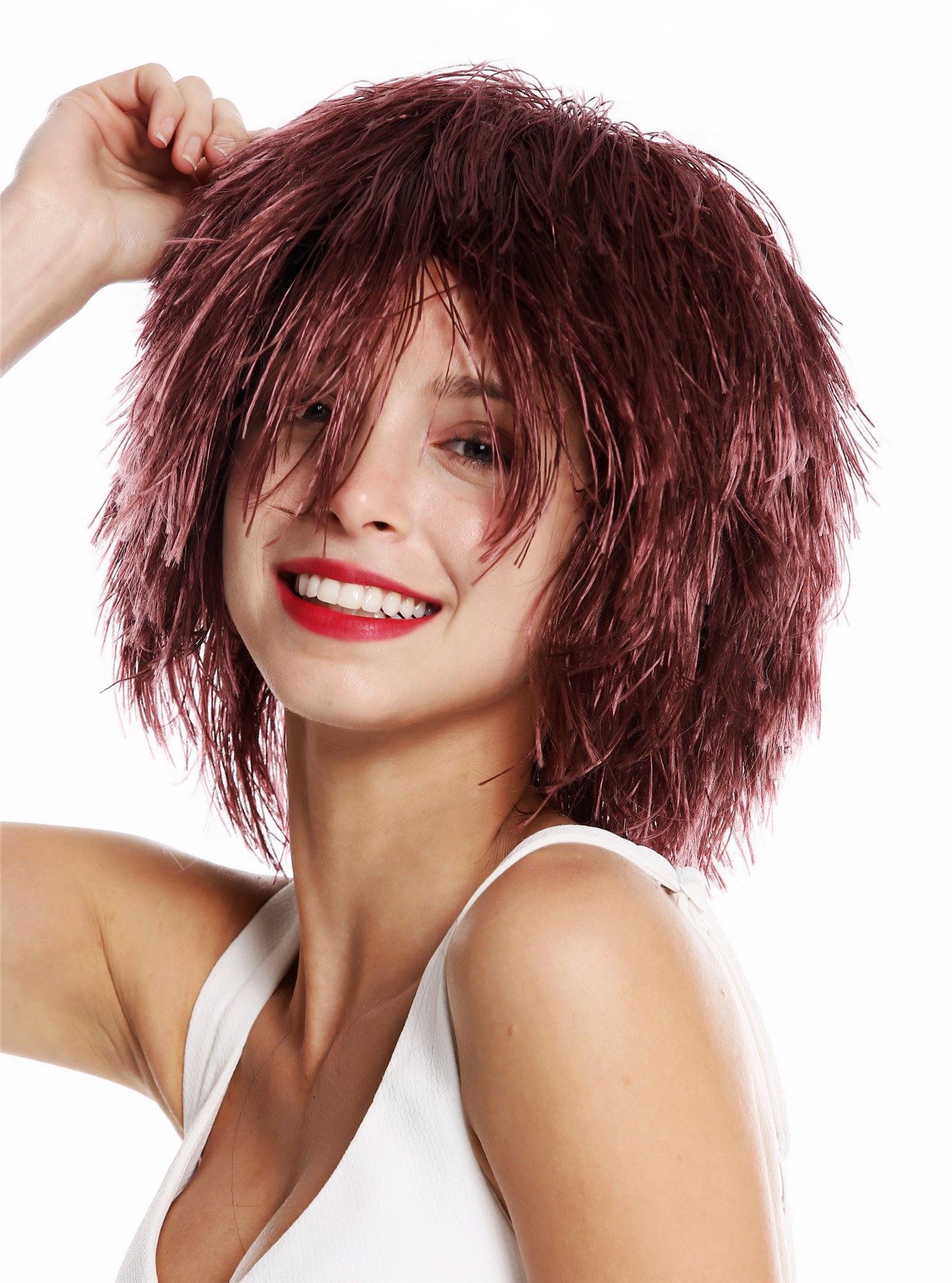 Party Carnival wig women men shaggy strawy volume goblin clown wine red MMSLW, front view, WIG ME UP: Your Perücken Online Shop Party Wig, Unisex, wine red, wavy, short