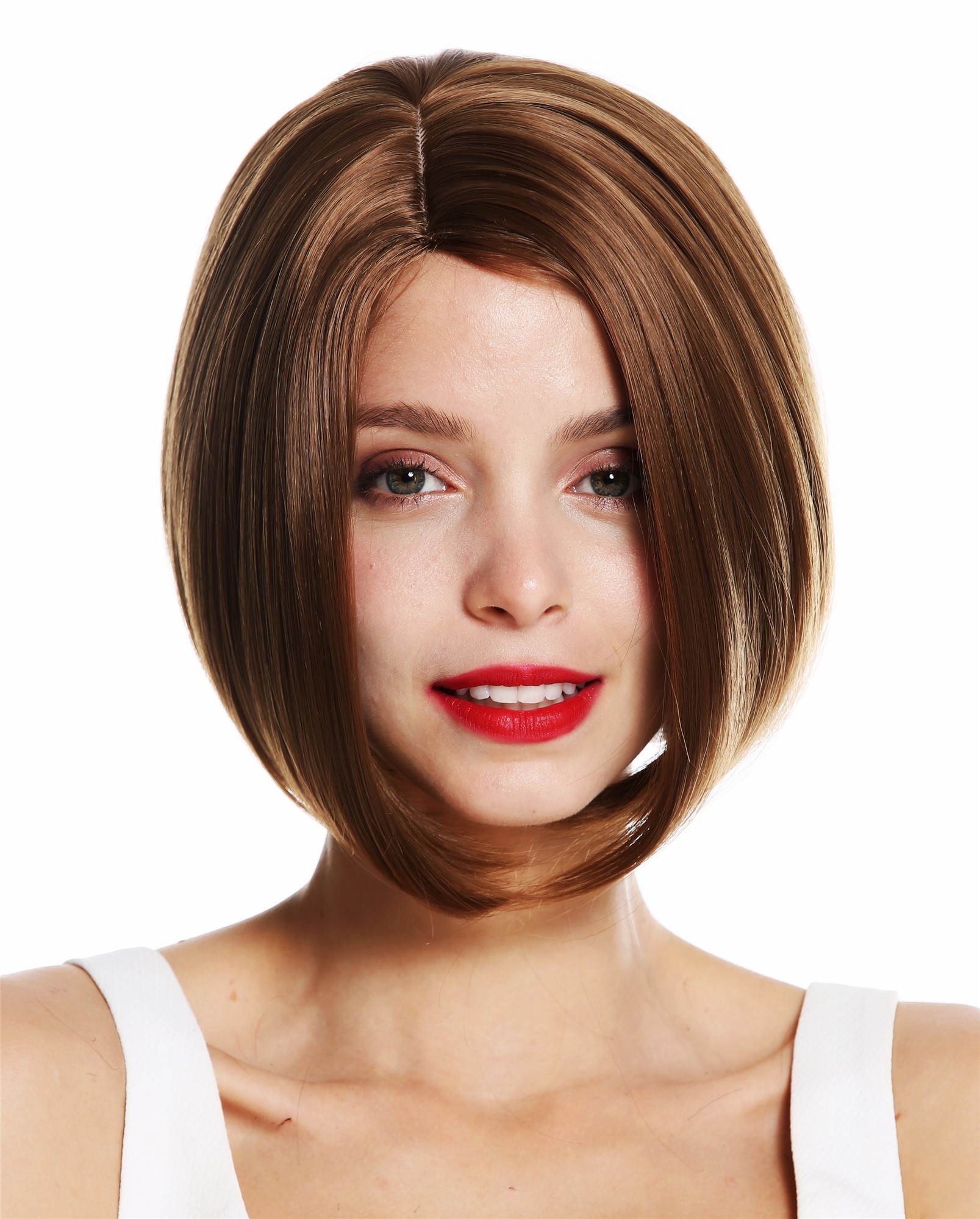 Women's wig short curved Long Bob style middleparting sleek brown VK-54, view 2, WIG ME UP: Your Perücken Online Shop Quality Wigs, Ladies, golden brown, straight, short