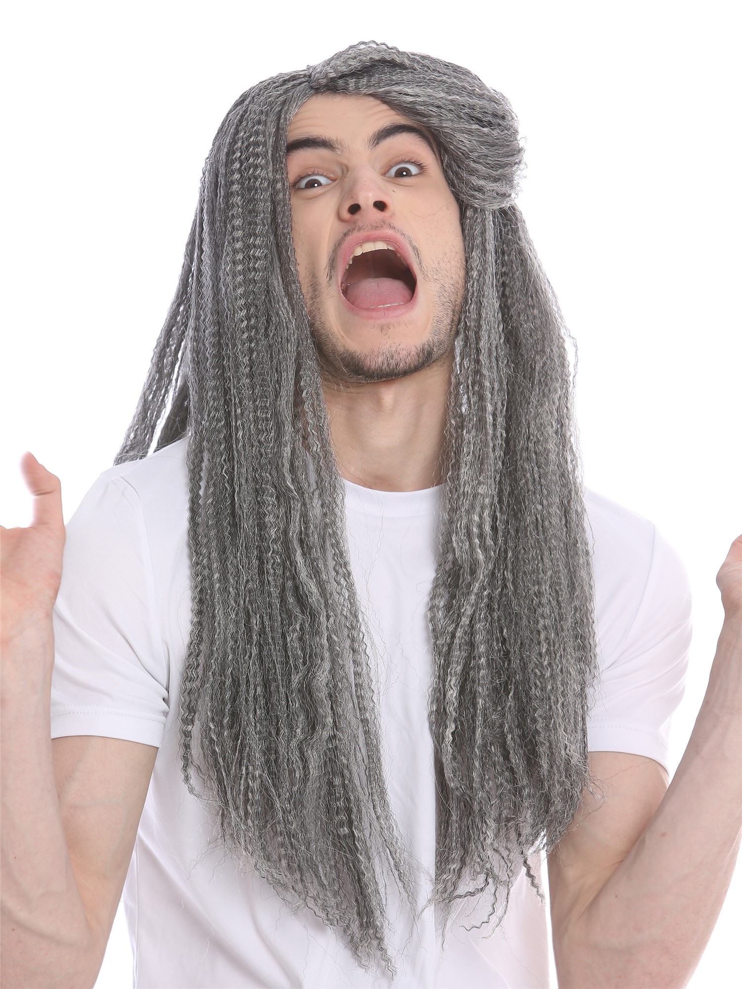 Wig Women Men Halloween long voluminous black grey mix kinked matted 09428, view 2, WIG ME UP: Your Perücken Online Shop Party Wig, Unisex, Grey, curled, long