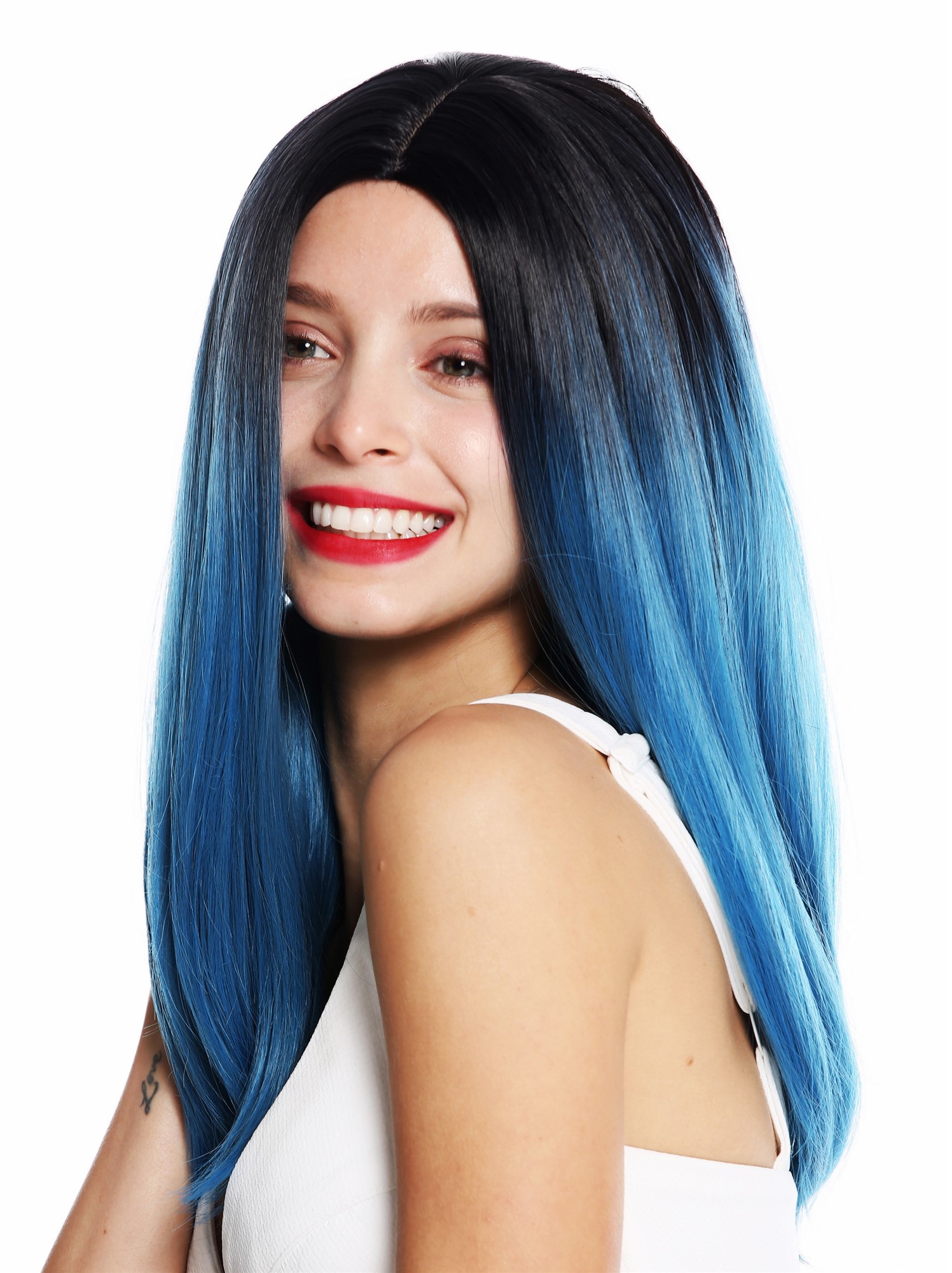 1362-4330/2913 women's  wig long sleek middle parting ombre black blue, view 3, WIG ME UP: Your Perücken Online Shop Quality Wigs, Ladies, blue-black mix, straight, long