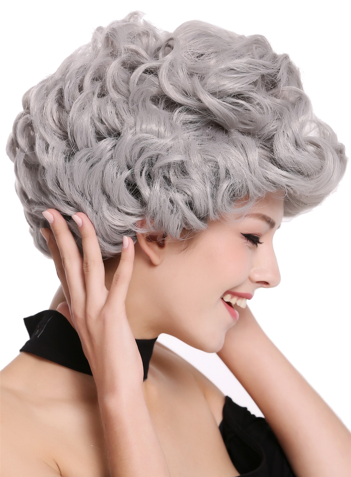 Lady Party Wig grey gray curls volume Granny old older High Society Dame  91097, view 3, WIG ME UP: Your Perücken Online Shop Party Wig, Ladies, Grey, wavy, short