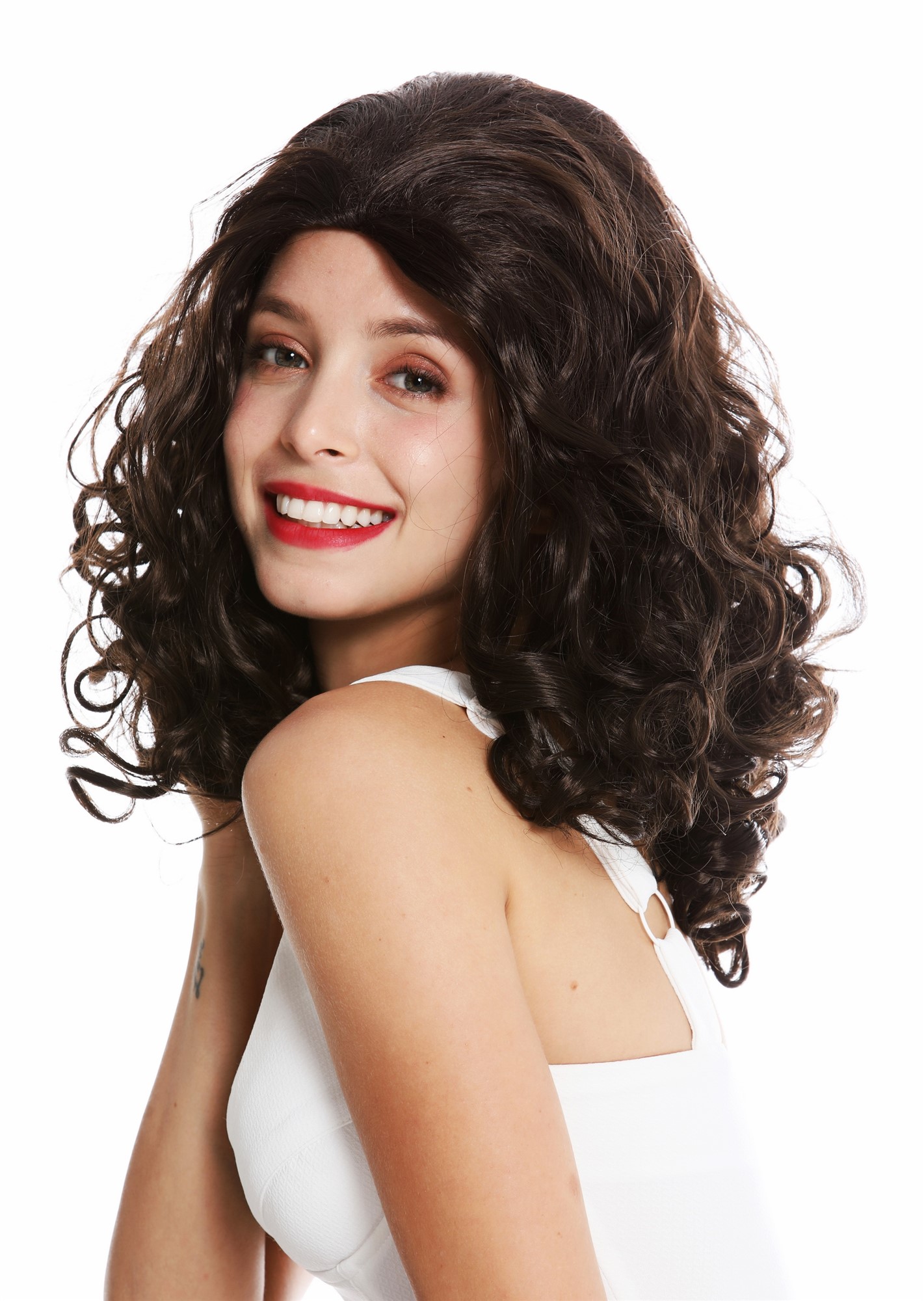 hochwertige Qualitätsperücken, Perücke lang voluminös gelockt voluminös Braun GFW36321-6, Ansicht 3, WIG ME UP: Ihr Perücken Online Shop lockige Tressen-Perücke Mittelbraun schulterlange Haare für Damen