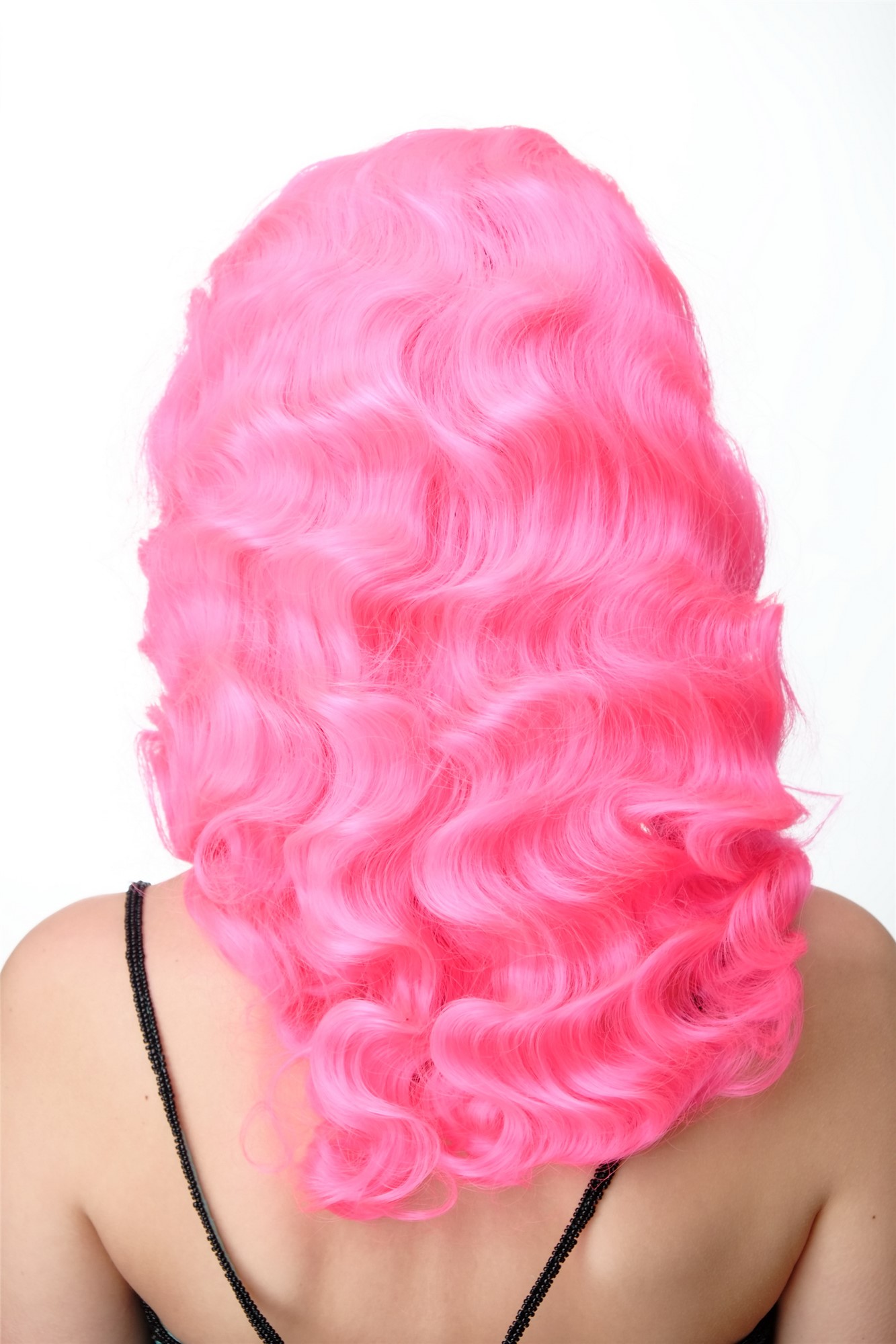 hochwertige Qualitätsperücken, Perücke Diva Wasserwelle Rosa Pink GFW1860-TF2315, Ansicht 4, WIG ME UP: Ihr Perücken Online Shop wellige Tressen-Perücke mit Kopfhaut-Imitat Neonrosa schulterlange Haare für Damen