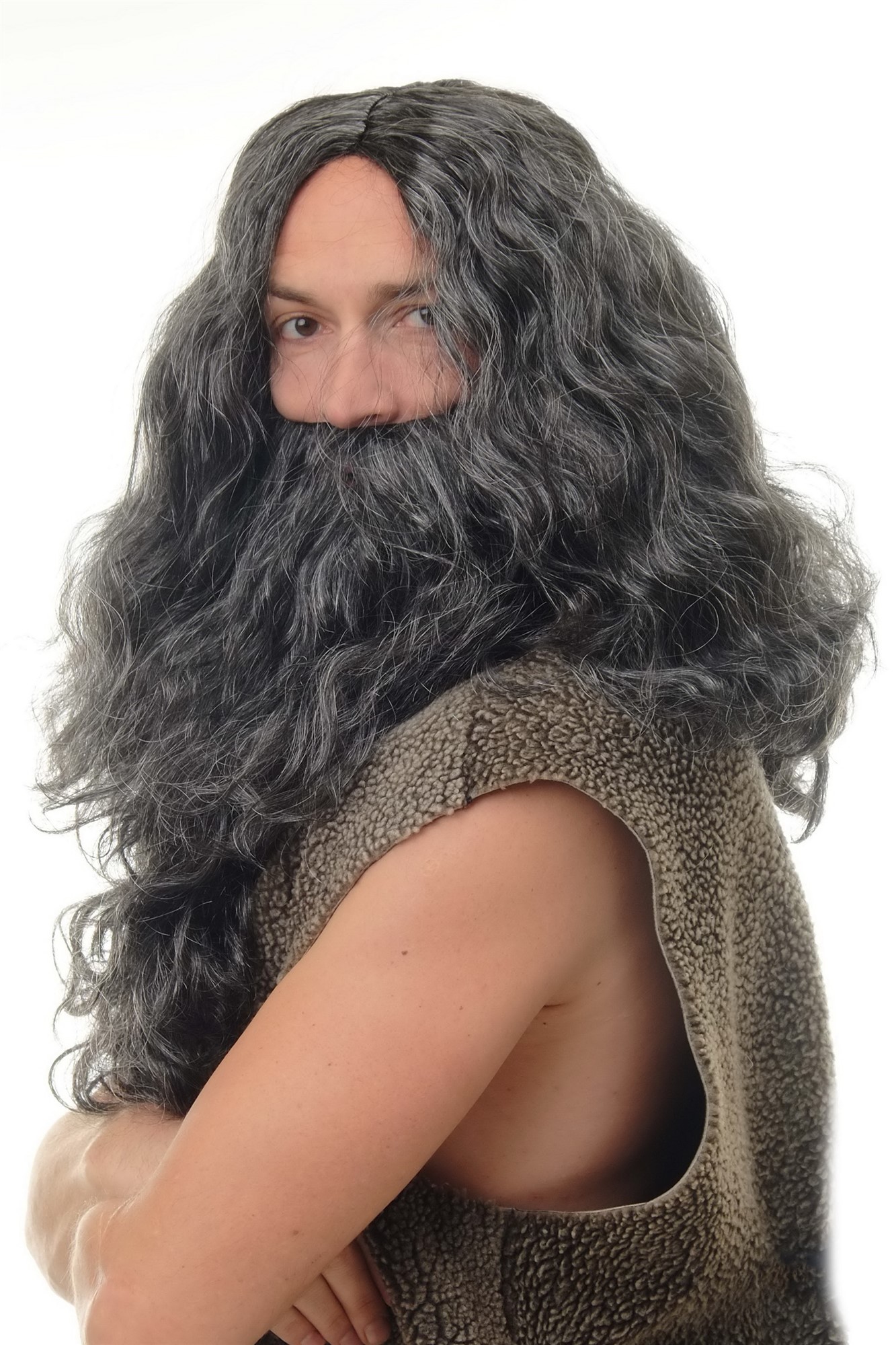 günstige Party Perücke, Perücke + Bart Guru Prophet Schwarz Grau WIG011-P103PC309, Ansicht 2, WIG ME UP: Ihr Perücken Online Shop wellige Party Perücke Schwarz schulterlange Haare für Herren