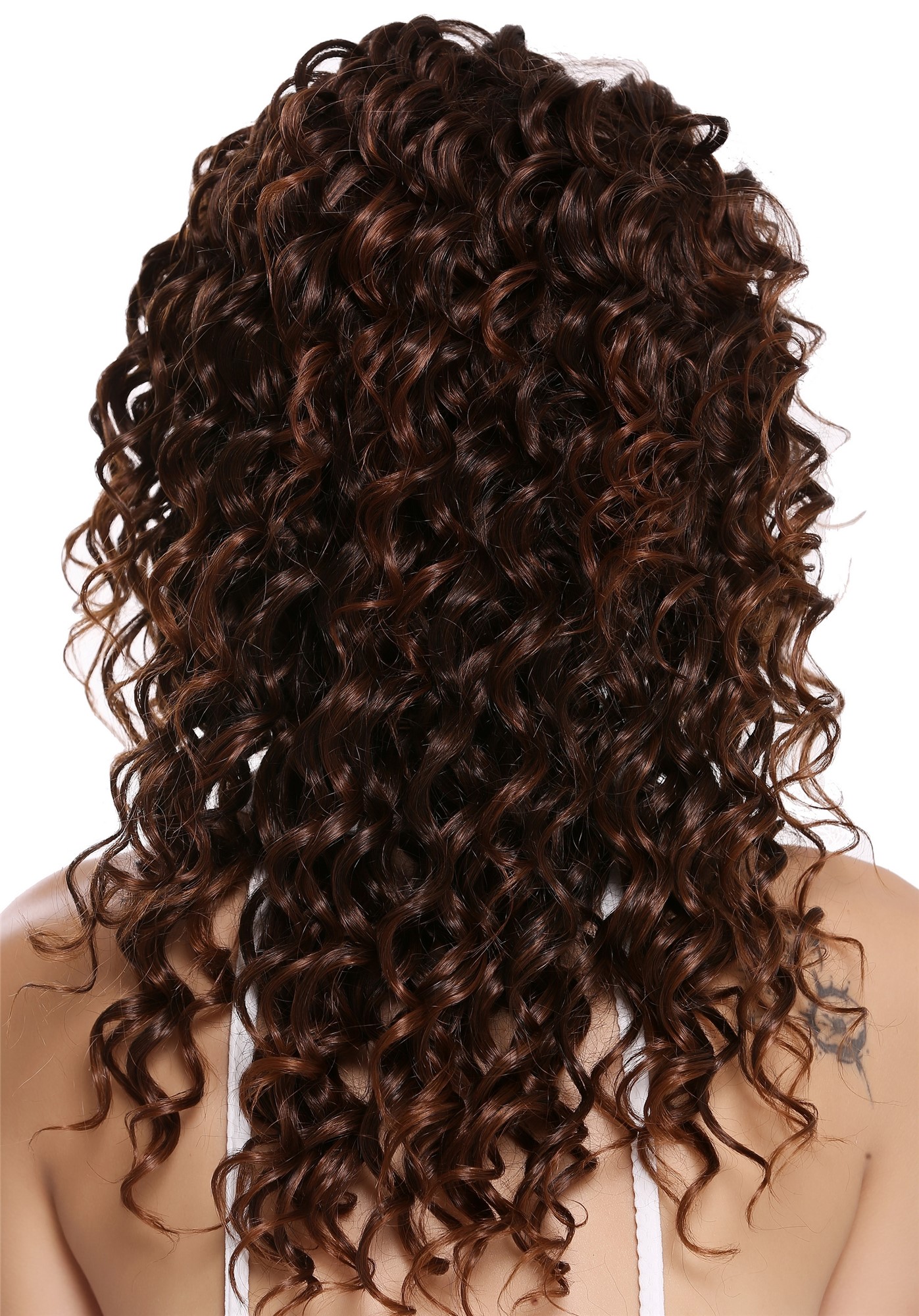 hochwertige Qualitätsperücken, Halbperücke 3/4 Perücke lang gelockt kastanie braun AG-2T30, Ansicht 4, WIG ME UP: Ihr Perücken Online Shop lockige Tressen-Perücke mit Gummizug Schwarzbraun-Kupferbraun-Mix lange Haare für Damen
