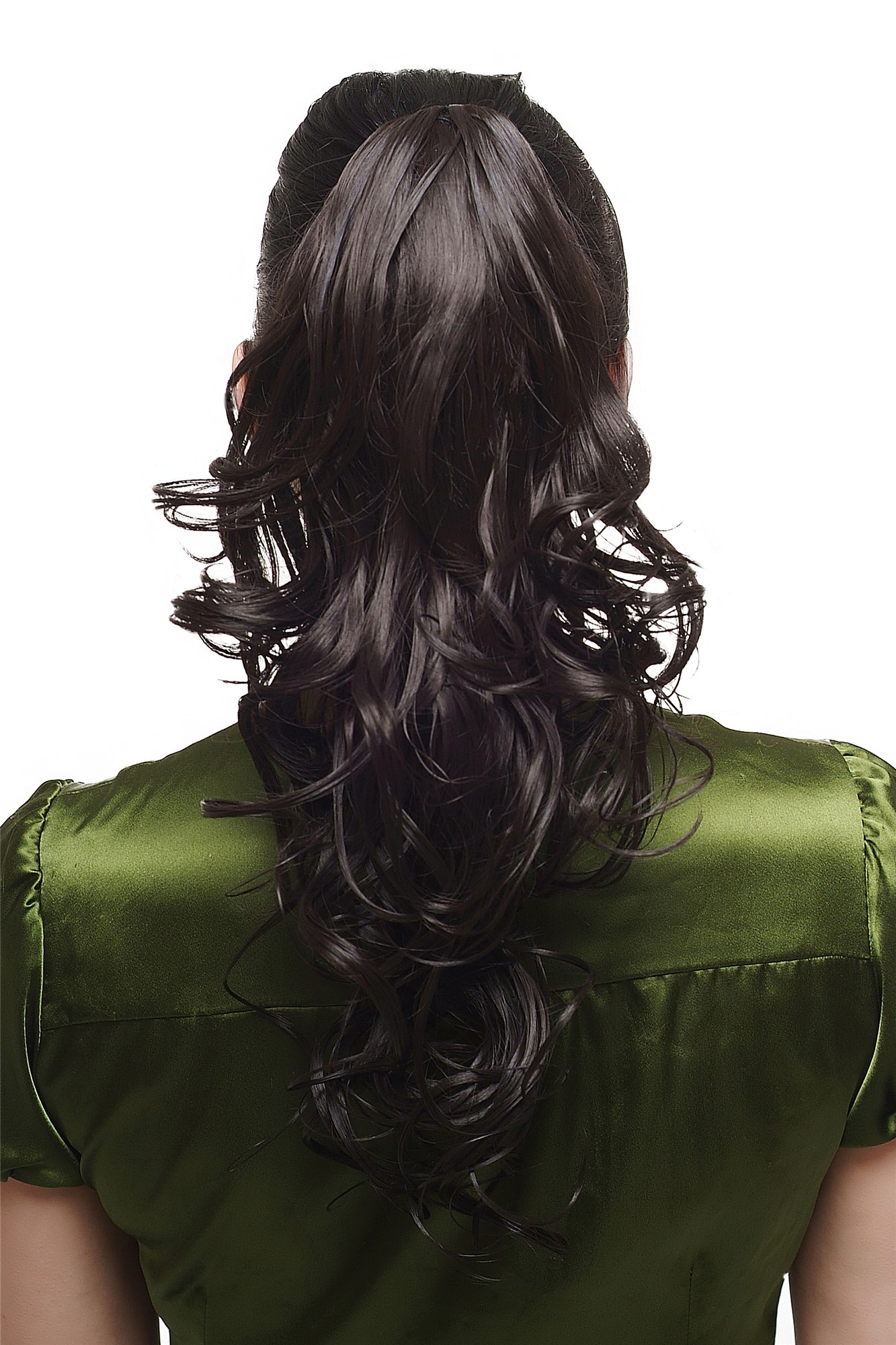 hochwertiges Haarteil Pferdeschwanz Locken Schwarzbraun SA011-2, Vorderansicht, WIG ME UP: Ihr Perücken Online Shop welliges Zopf-Haarteil Schwarzbraun 45 cm lang