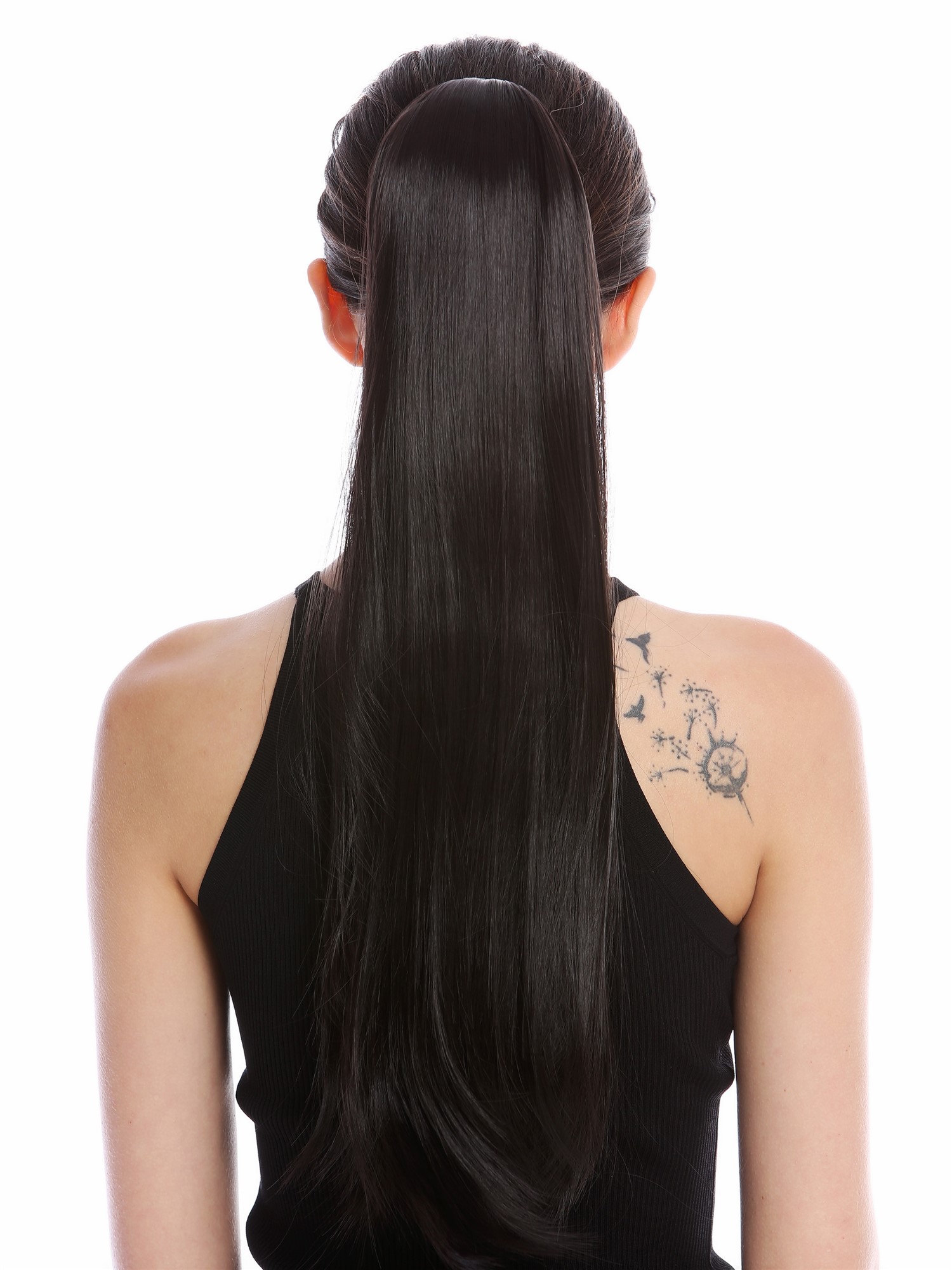 Ponytail Hairpiece comb & ribbon wrap-around long straight dark brown YZF-1094S, view 2, WIG ME UP: Your Perücken Online Shop Ponytails, dark brown, straight, long
