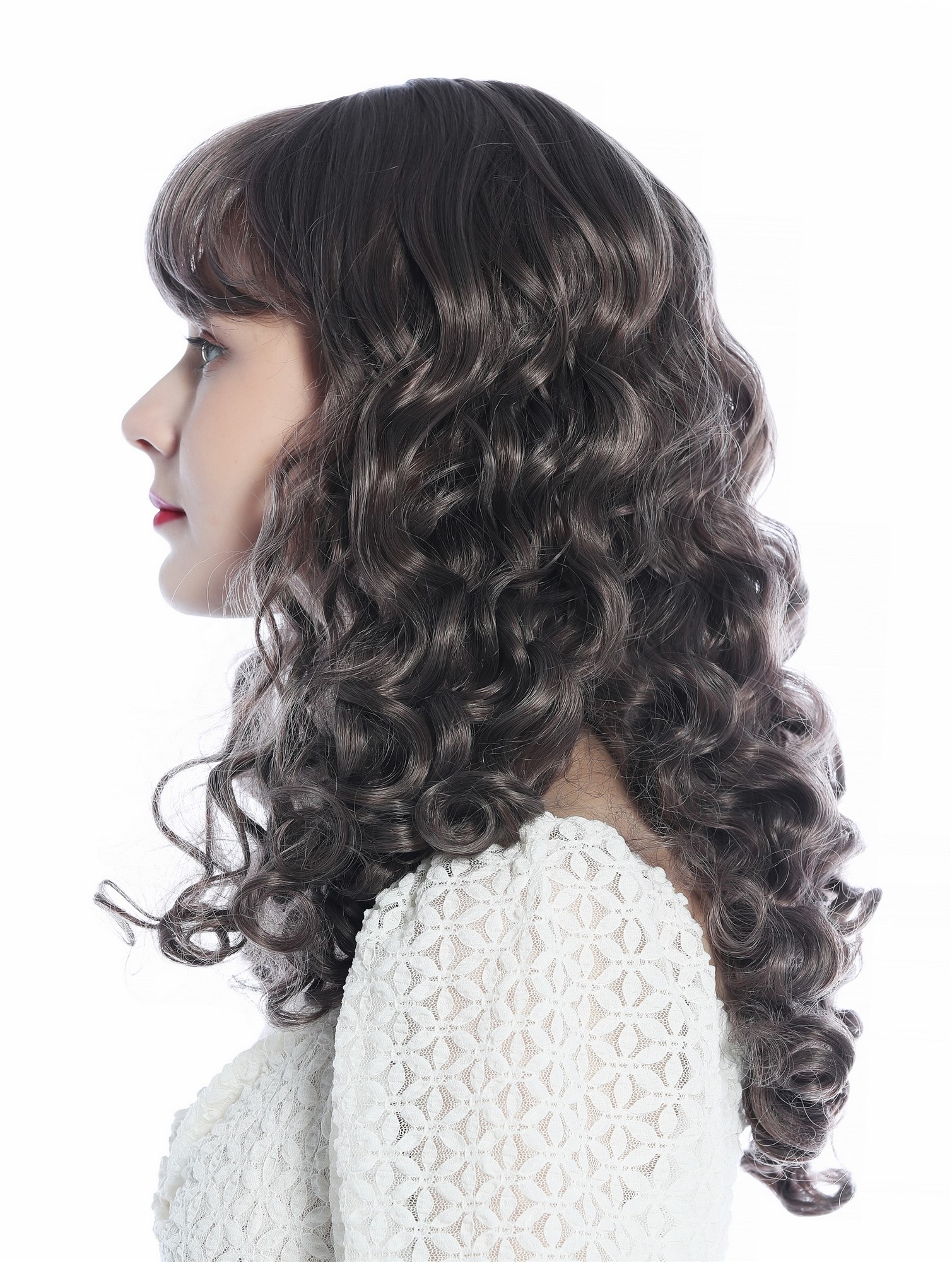 Lady wig curled bangs long voluminous wild mix violet red grey brown SZL0869 , view 3, WIG ME UP: Your Perücken Online Shop Quality Wigs, Ladies, Red-violet gray brown mottled, curled, long