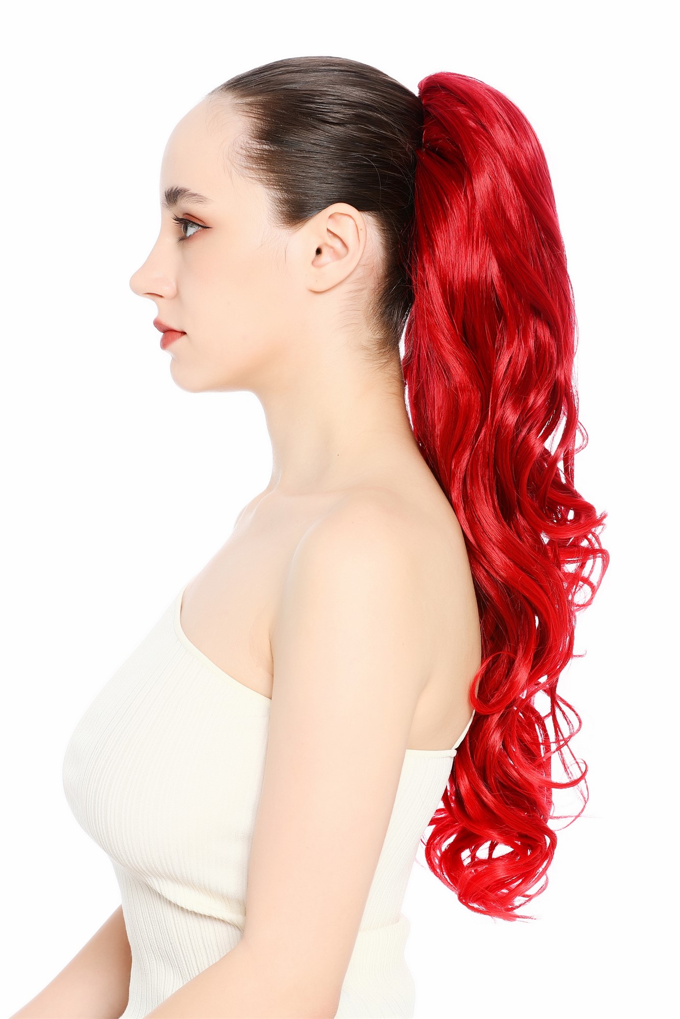 Zopf Pferdeschwanz Steckkämme lang oben glatt unten gelockt 55 cm Rot und Braune Strähnchen N1555A-39BTC13