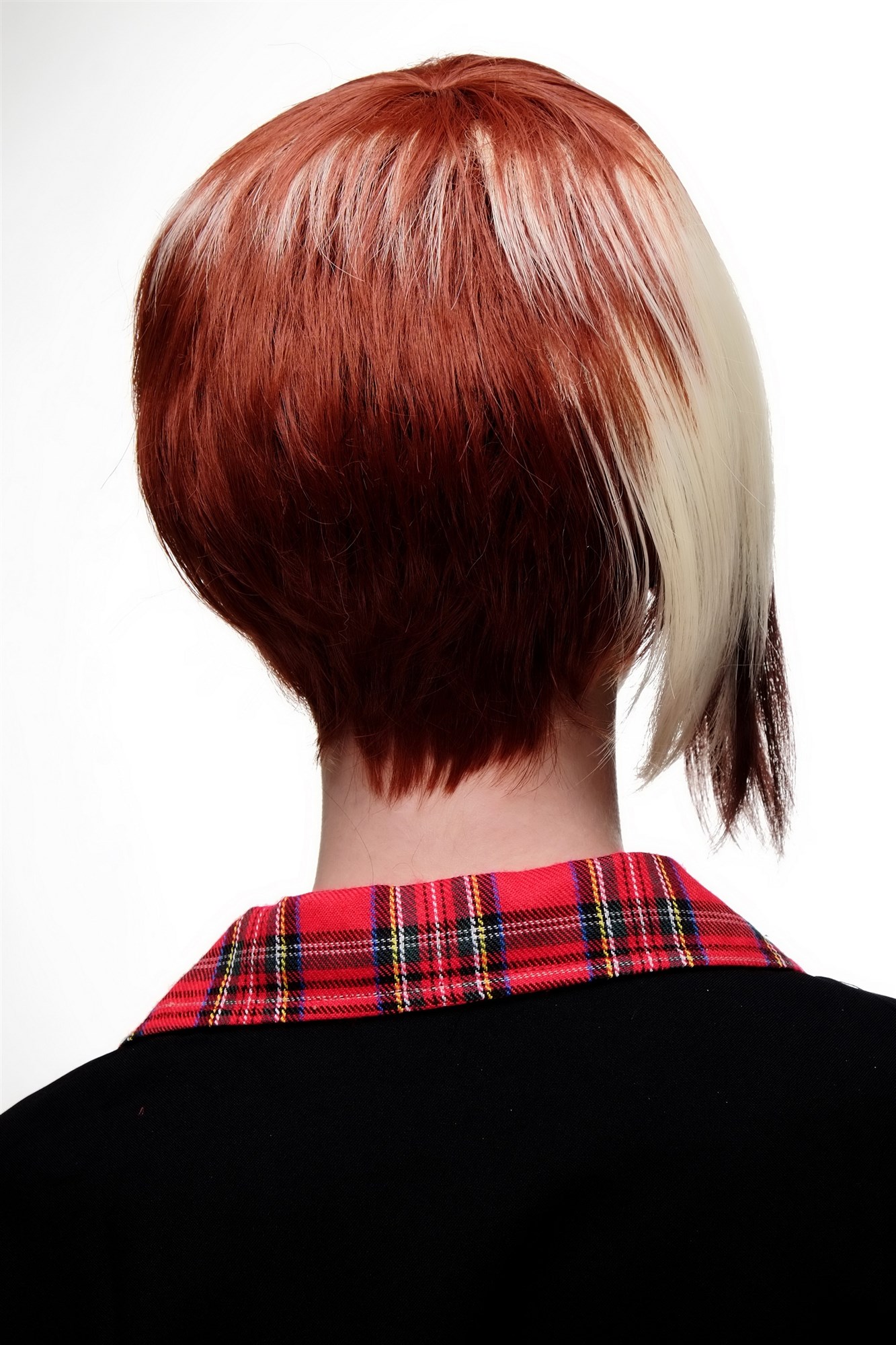 hochwertige Qualitätsperücken, Perücke Cosplay kurz Rot Rotbraun Platin SA061-33-350-613, Ansicht 4, WIG ME UP: Ihr Perücken Online Shop glatte Tressen-Perücke Kastanie-Kupferrot-Platinblond-Mix kurze Haare für Damen