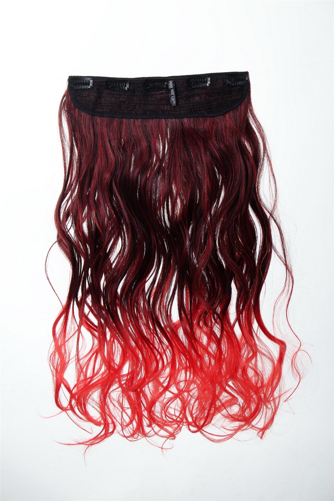 5 Clip-In Extension lockig Ombre Tiefschwarz-Feuerrot-Mix YZF-3180P-1/113, Ansicht 2, WIG ME UP: Ihr Perücken Online Shop wellige Halbperücke Tiefschwarz-Feuerrot-Mix 50 cm lang