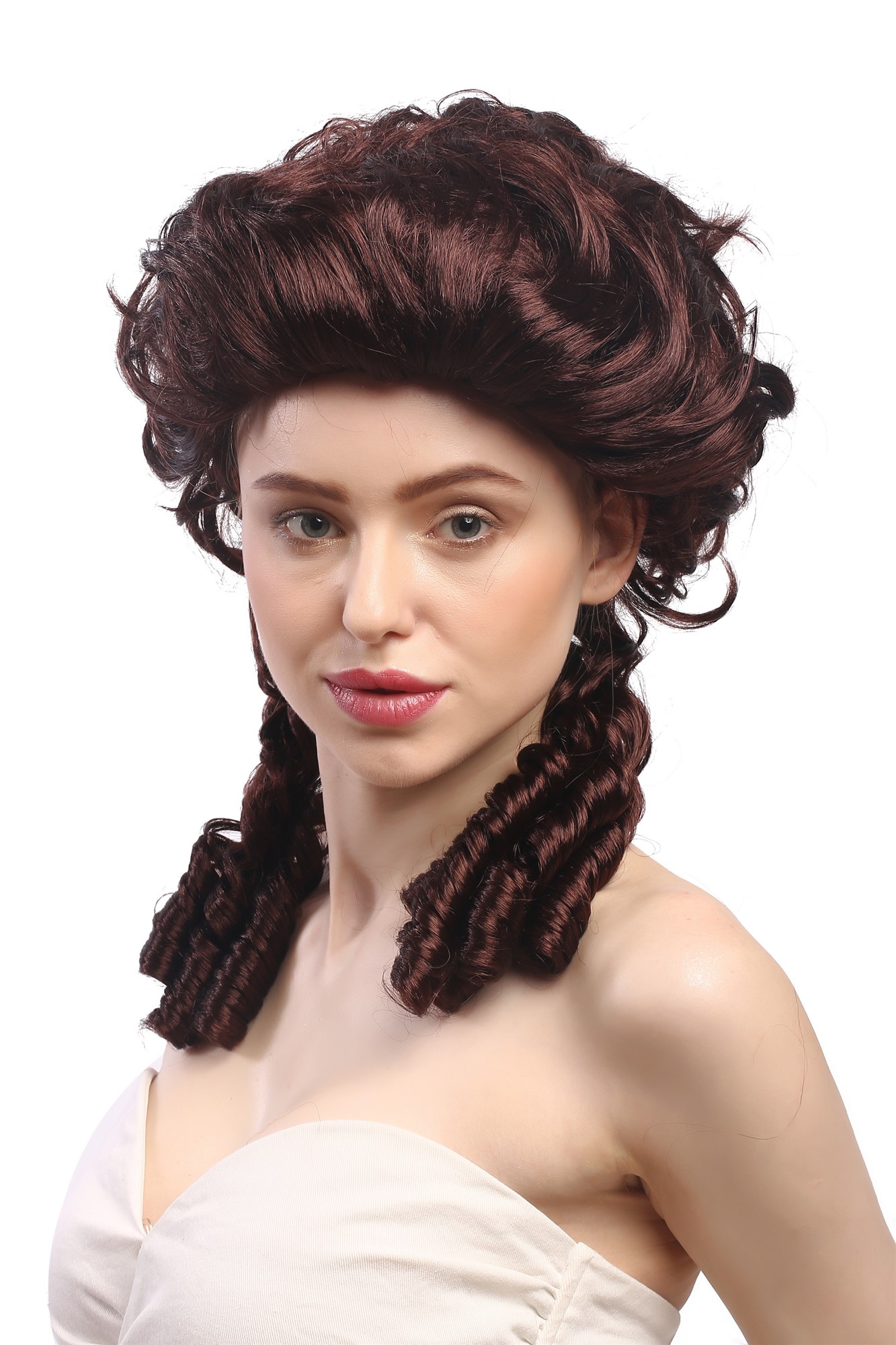 günstige Party Perücke, Perücke Barock Spirallocken Toupiert Braun DH1009-ZA30, Ansicht 2, WIG ME UP: Ihr Perücken Online Shop lockige Party Perücke Braun schulterlange Haare für Damen