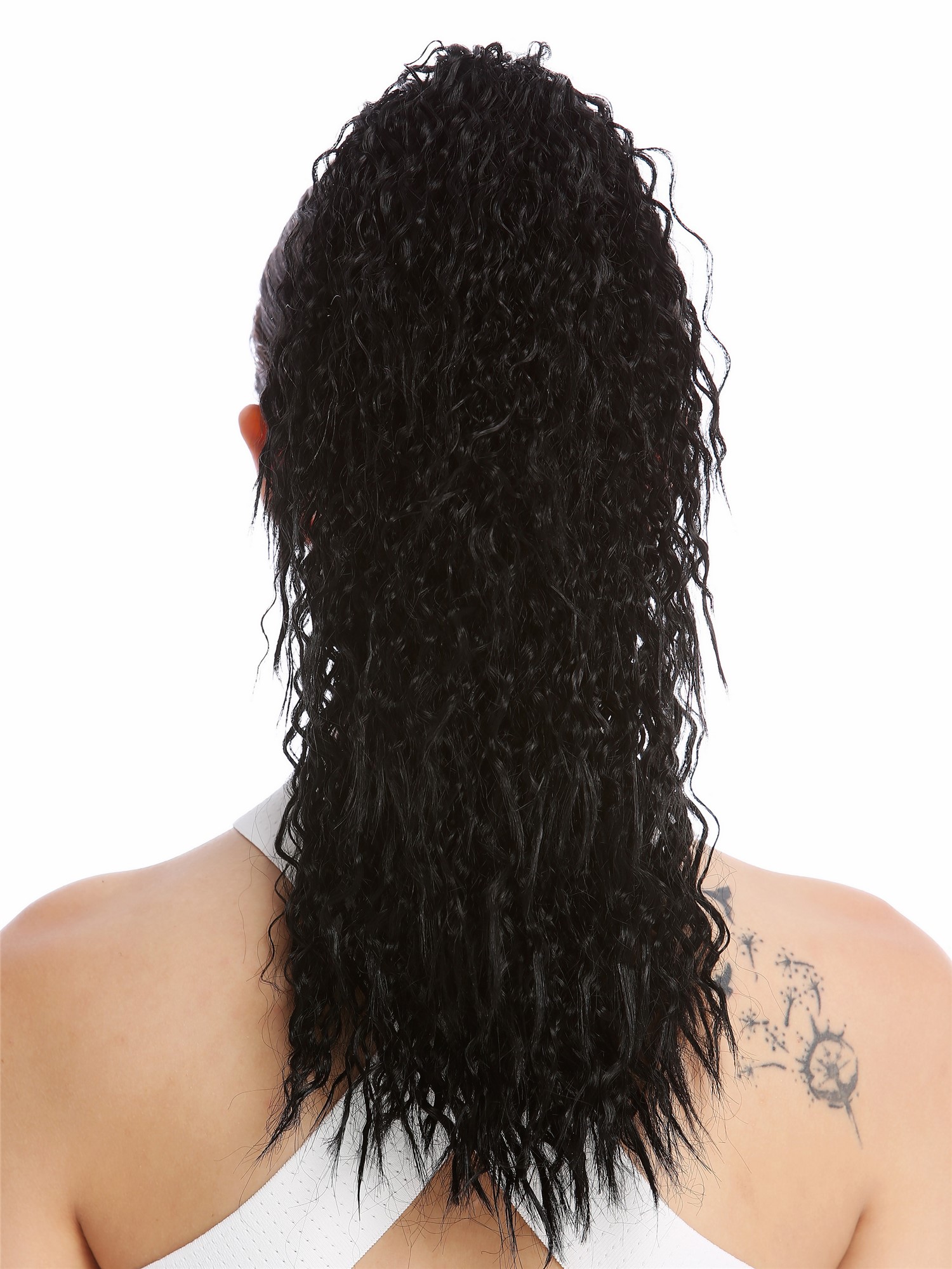 hochwertiger Zopf Pferdeschwanz Voluminös Lockig Krepplocken Schwarz N609-V-1, Ansicht 2, WIG ME UP: Ihr Perücken Online Shop glattes Zopf-Haarteil Schwarz 45 cm lang