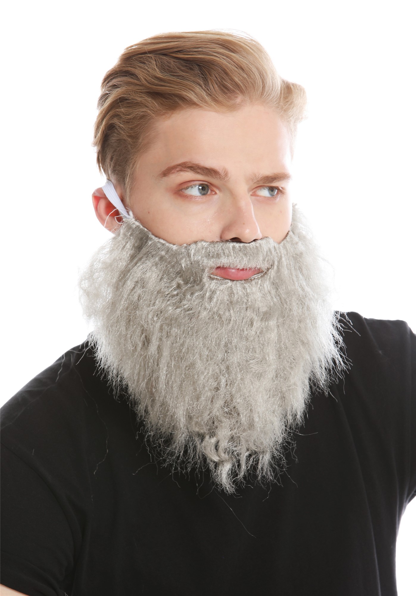 Fake Beard grey carnival Halloween Hipster robber bandit Prophet Moses God 9537B, front view, WIG ME UP: Your Perücken Online Shop Party Wig, Men, silver gray, wavy, shoulder-length
