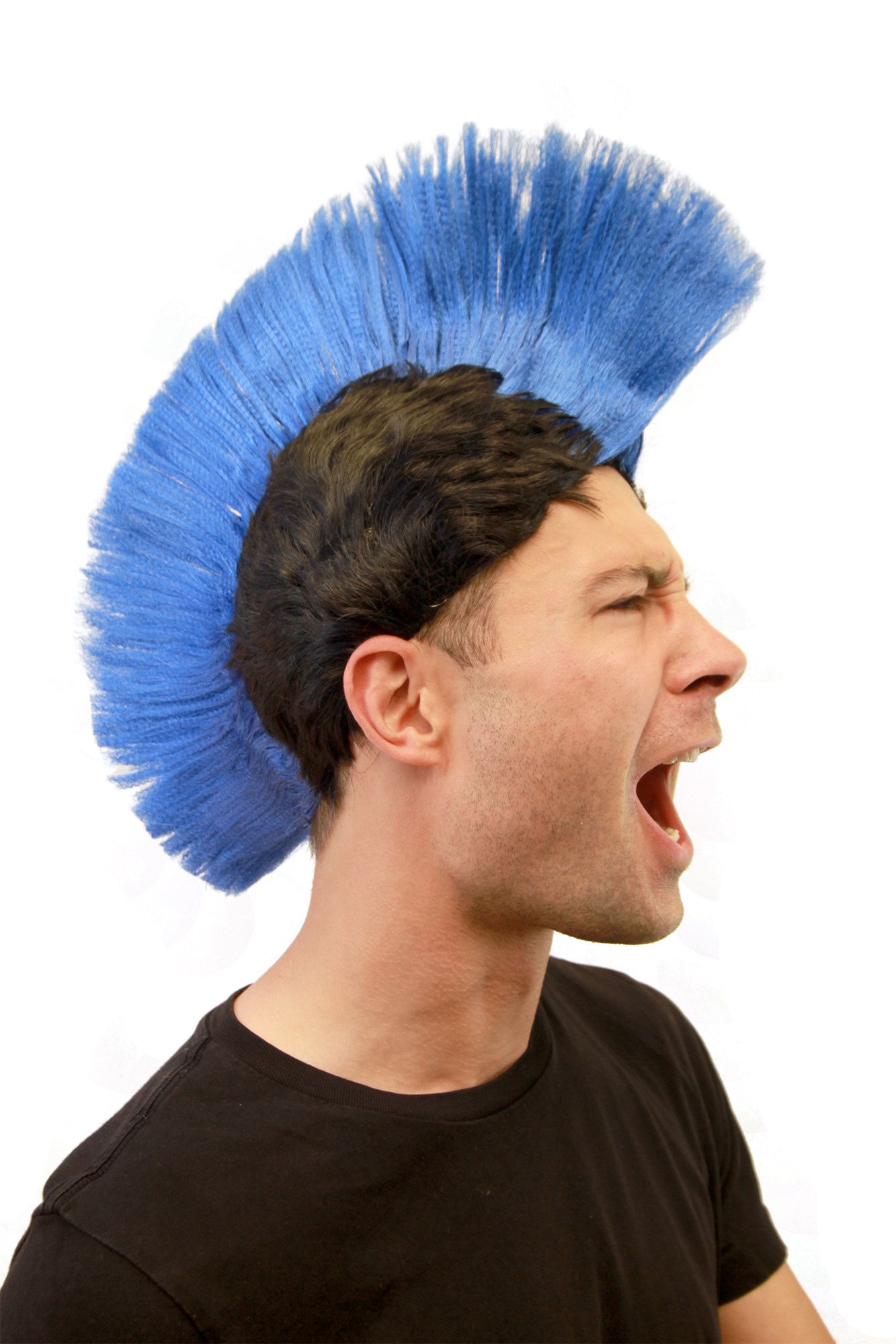Party/Fancy Dress/Halloween MOHAWK Punk Blue on Black LM-420-P103/PC3 ANARCHY in the UK, front view, WIG ME UP: Your Perücken Online Shop Party Wig, Men, Blue, straight, short