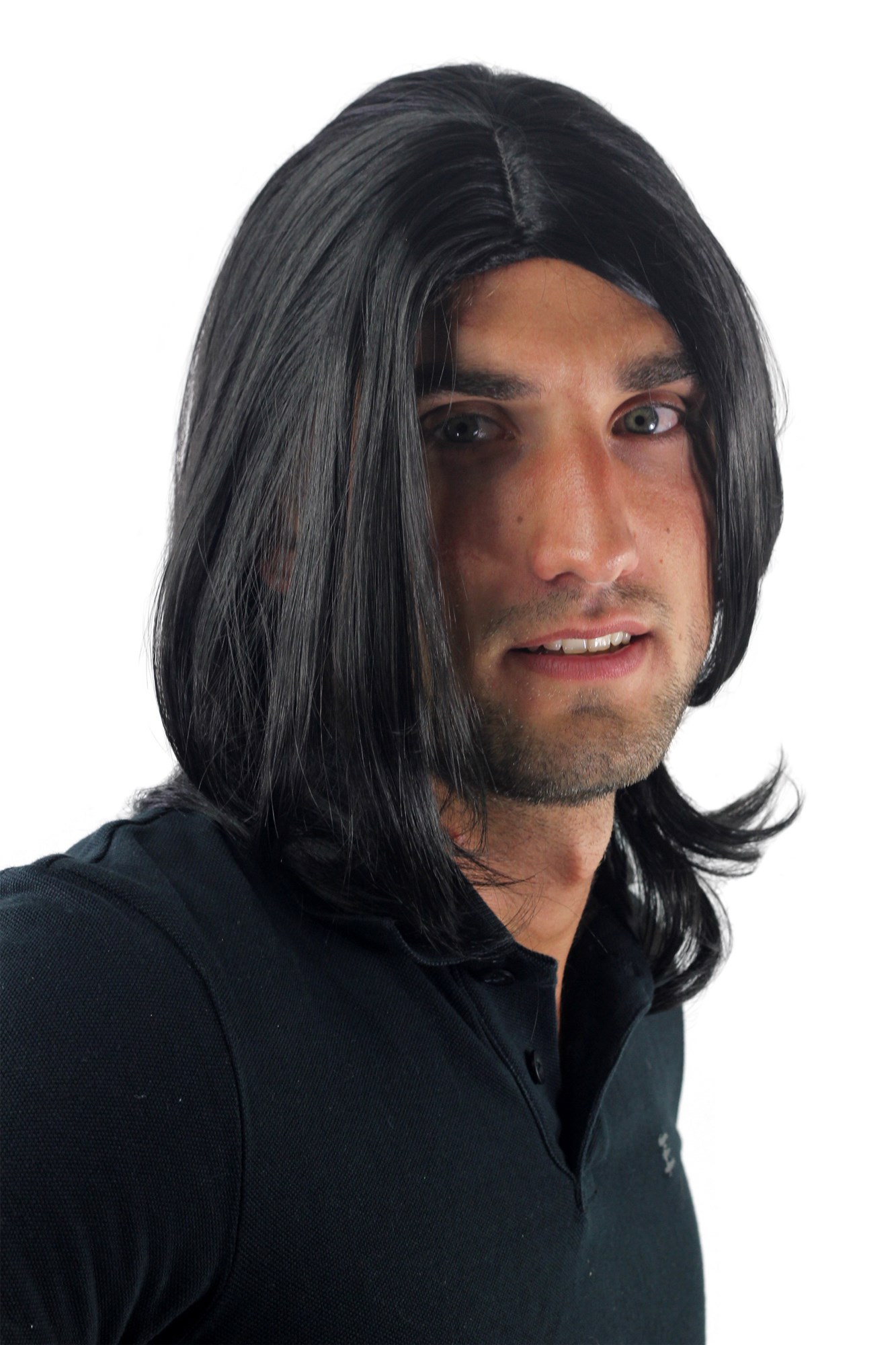 Quality Wigs, Men, velvet black, straight, shoulder-length