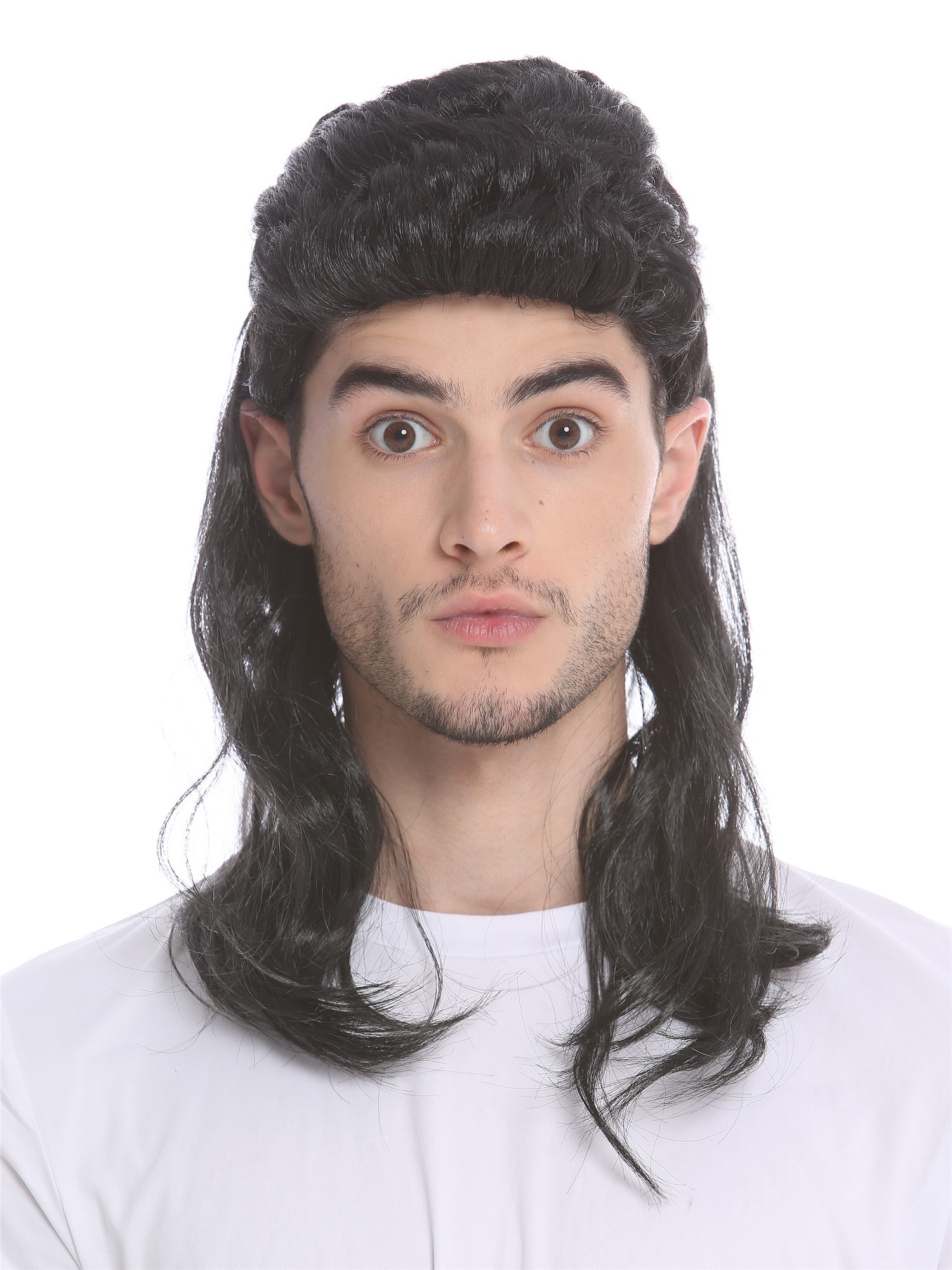 Women's wig men's wig carnival Halloween M´mullet black backcombed 1980's H20, view 2, WIG ME UP: Your Perücken Online Shop Party Wig, Unisex, Black, wavy, shoulder-length