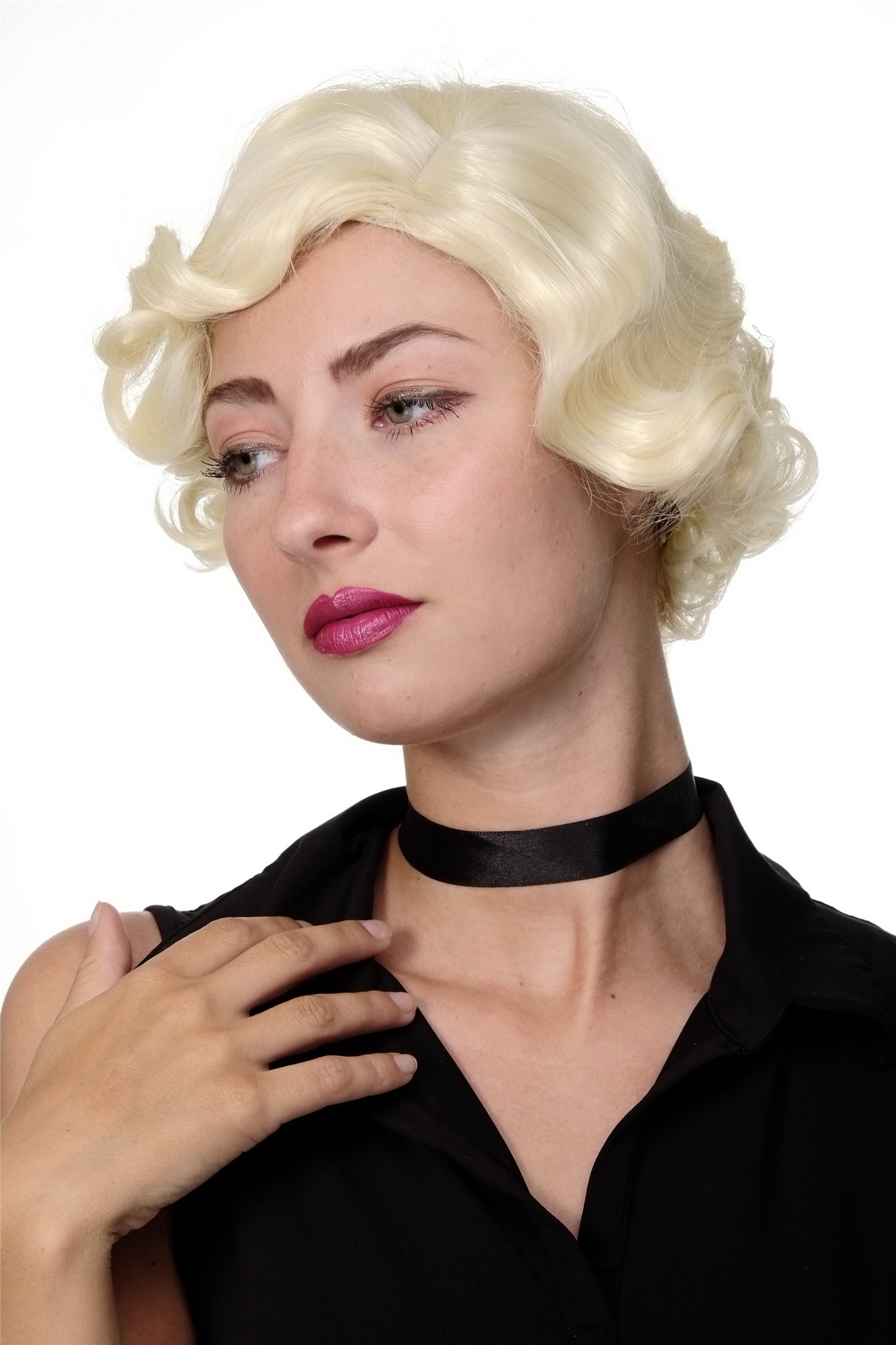 hochwertige Qualitätsperücken, Perücke 20er Jahre Swing Charleston Platinblond GFW1834-613, Ansicht 3, WIG ME UP: Ihr Perücken Online Shop wellige Tressen-Perücke mit Kopfhaut-Imitat Platinblond kurze Haare für Damen