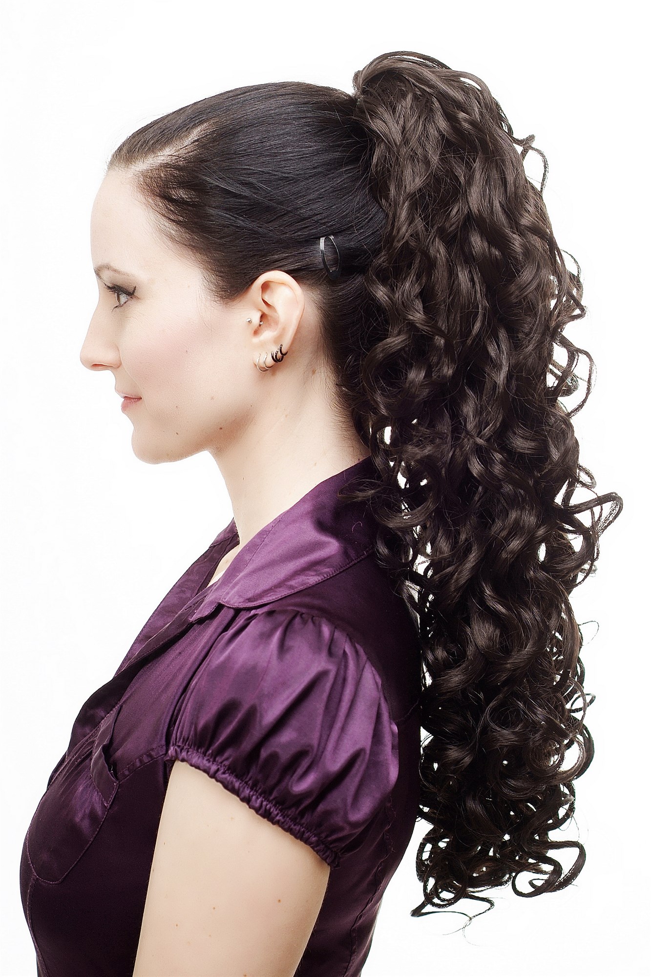 Ponytails, dark brown, curled, long