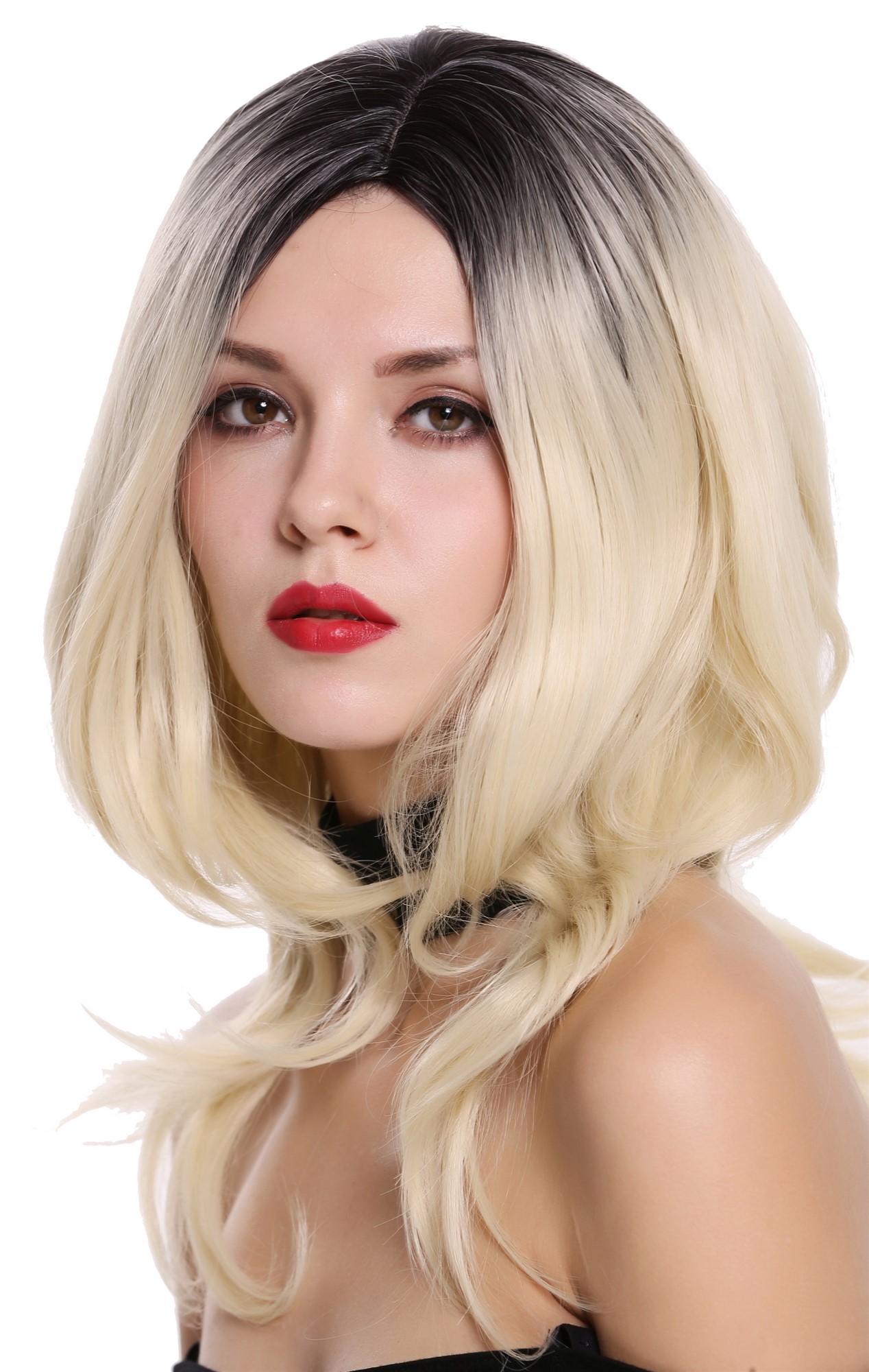 Quality Wigs, Ladies, black-platinum blonde, wavy, long