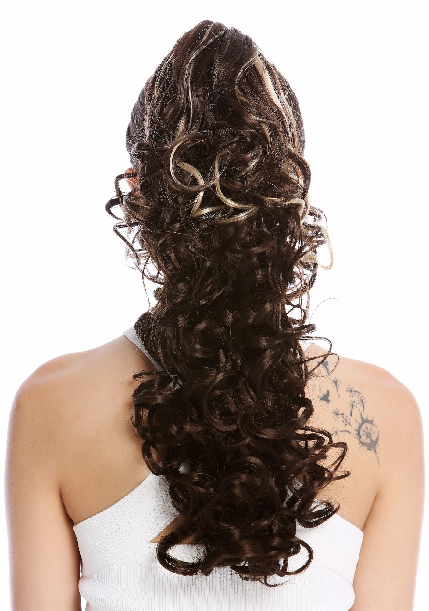 Ponytail Combs Clamp long voluminous curled curls brown blond streaked tips N956, view 2, WIG ME UP: Your Perücken Online Shop Ponytails, brown-blonde mix, curled, long