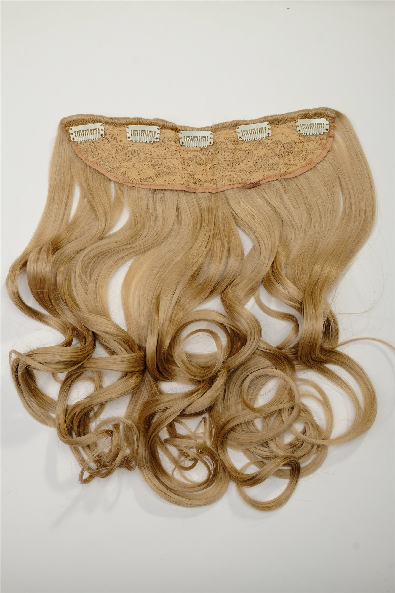 Haarverlängerung 5 Clips lockig dunkles Goldblond WH5008-180C-25, Ansicht 2, WIG ME UP: Ihr Perücken Online Shop lockige Halbperücke Kupferblond 50 cm lang