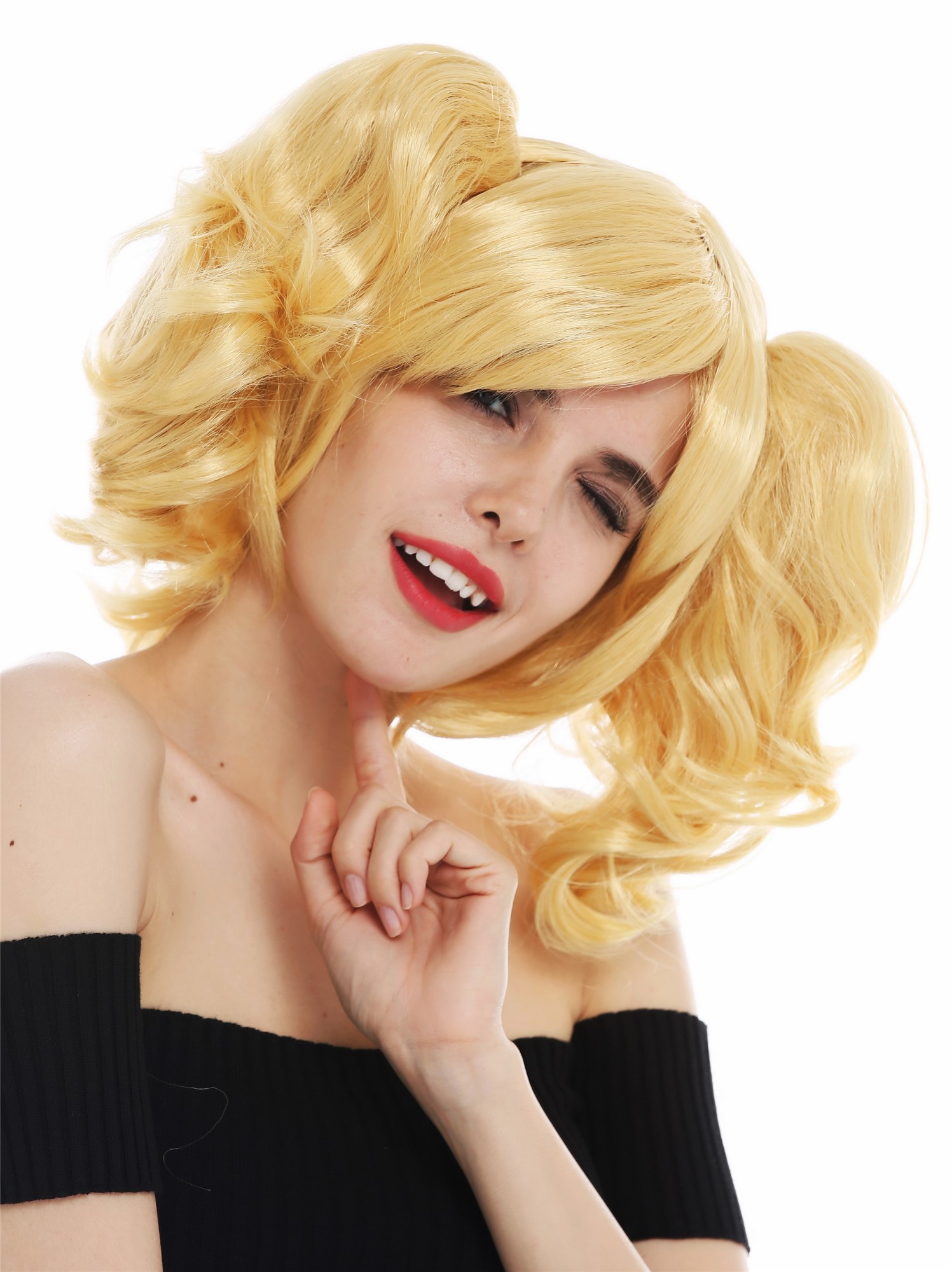 Wig cosplay woman Gothic Lolita attachable braids shoulder length blonde SH70102, front view, WIG ME UP: Your Perücken Online Shop Party Wig, Ladies, golden blonde, straight, short